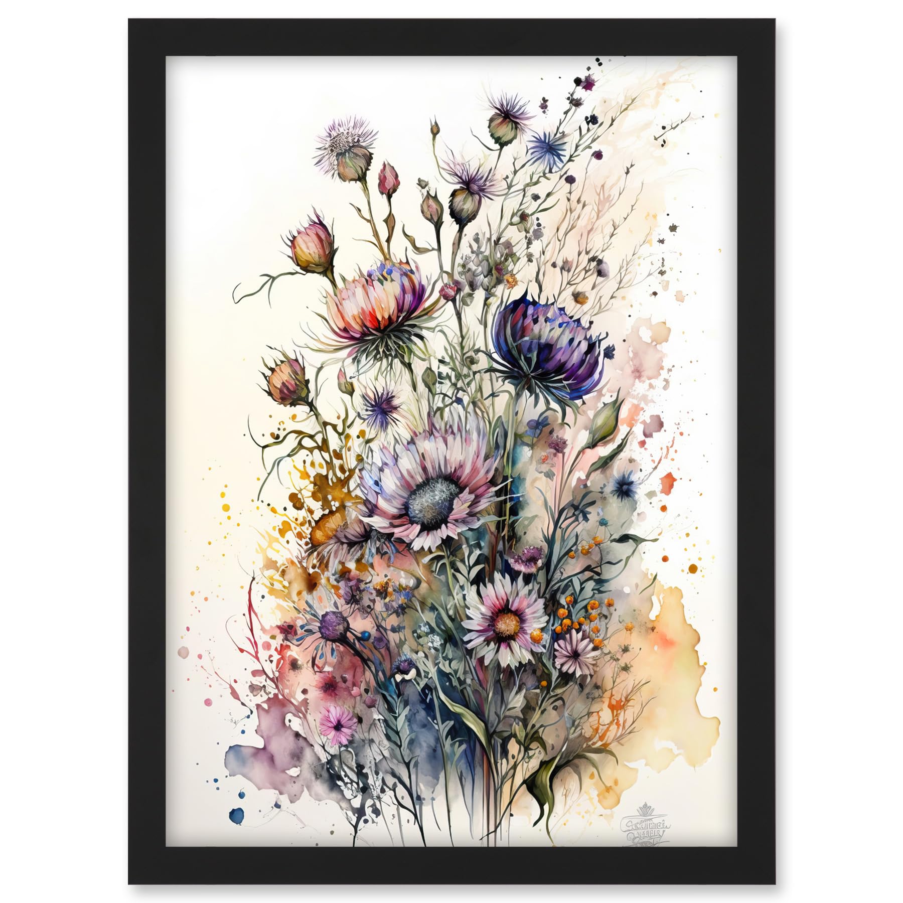 Artery8 Spring Wildflowers Watercolour Boho Illustration Artwork Framed A3 Wall Art Print