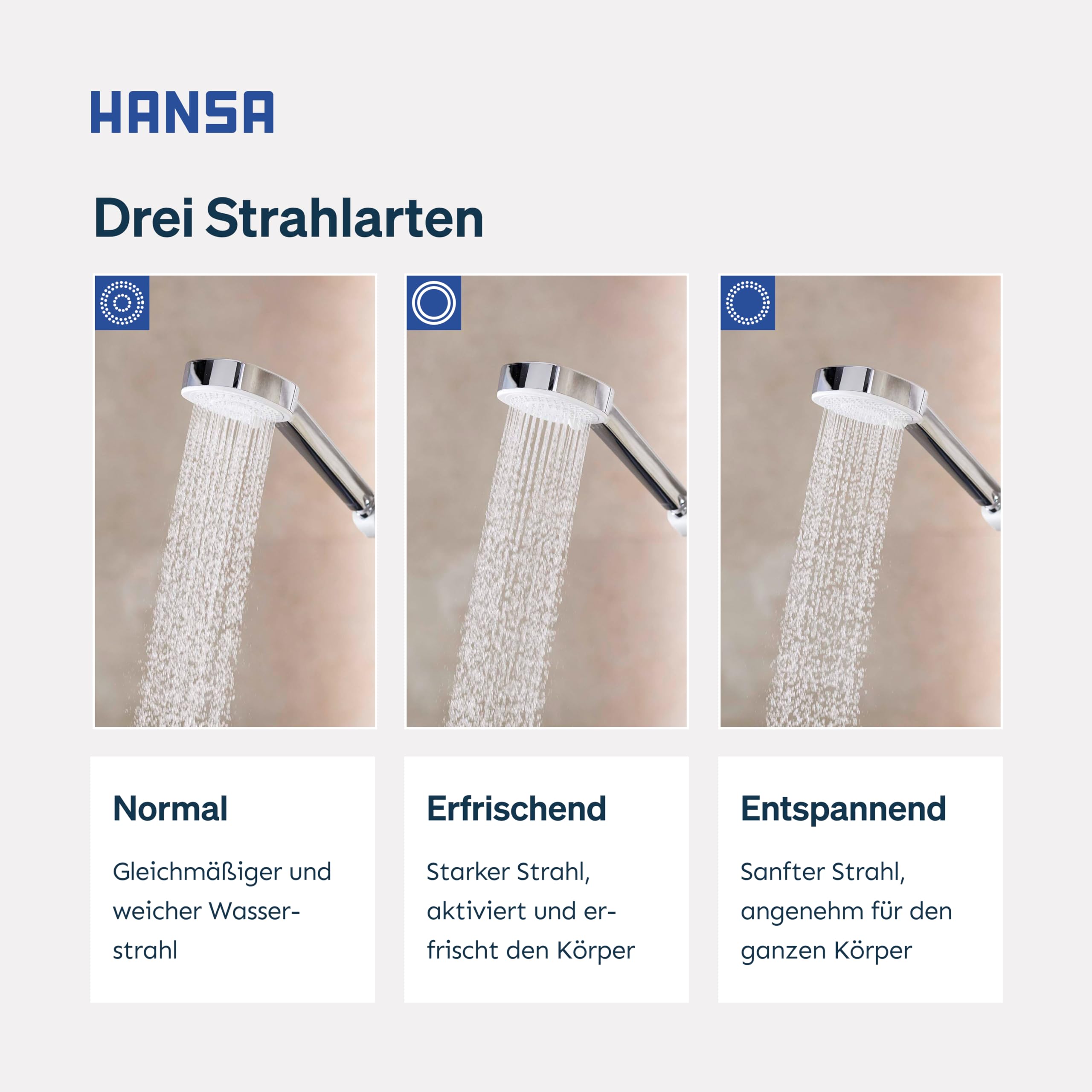 HANSA BASIC Duschgarnitur | Duschkopf mit Schlauch und Duschstange 70cm I Duschbrause mit 3 Strahlarten | Duschschlauch 1500 mm | Mit Duschkopfhalterung I Duschset ohne Armatur | Chrom