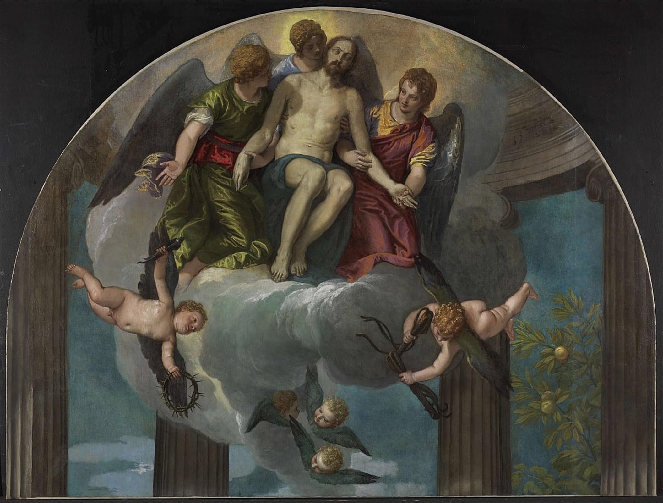 POSTERIIk Vintage Classic Picture Landscape Artwork the Dead Christ with Angels by Paolo Veronese Portrait Canvas Painting for Office Home Decor 60x90cm