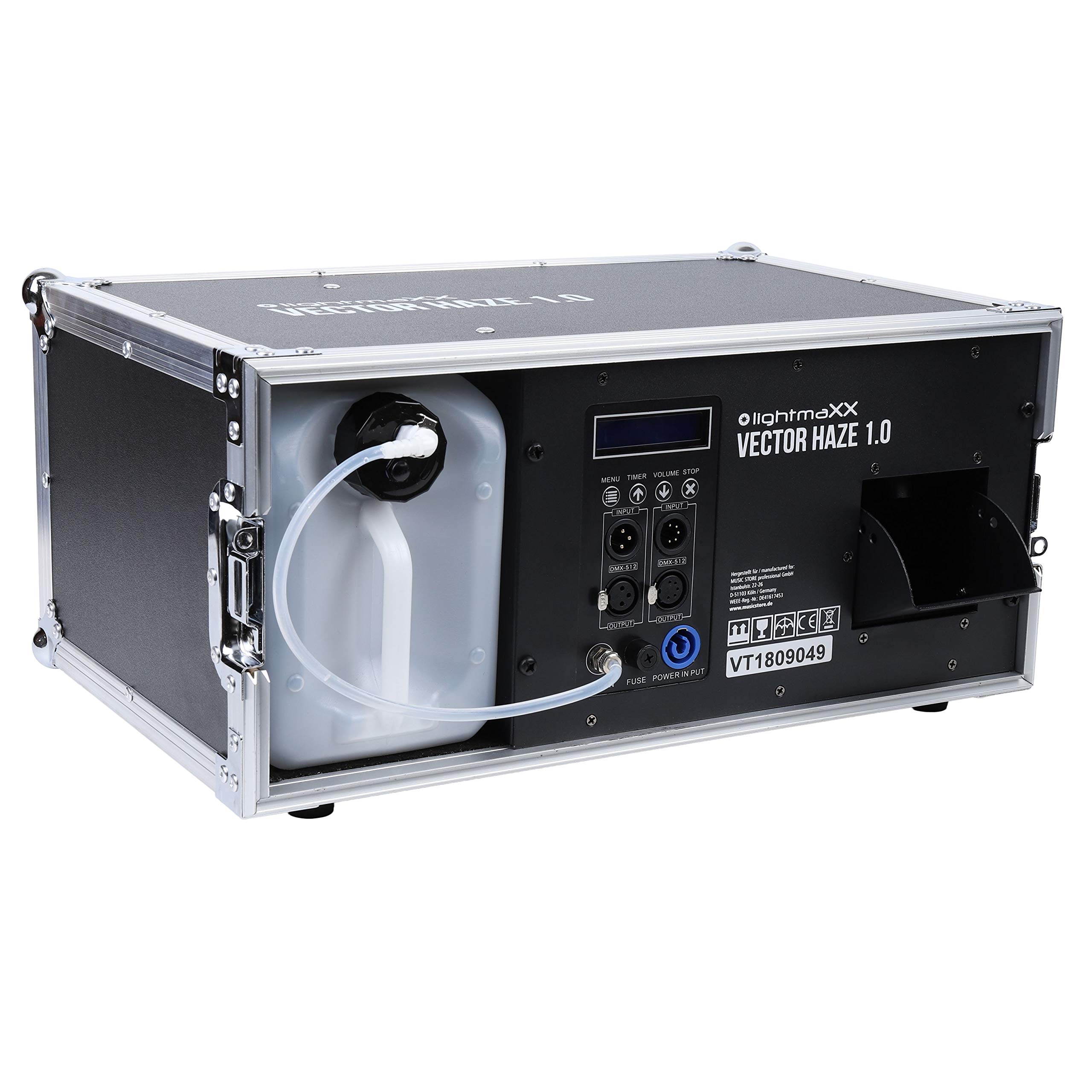 Vector Haze 1.0 Hazer, 1000 Watt Nebelmaschine im Flightcase, 5 Liter Tank, 3,5 Minuten Aufheizzeit, 200m³/min Ausstoß, DMX Steuerbar, Timer Fernbedienung, Überhitzungsschutz