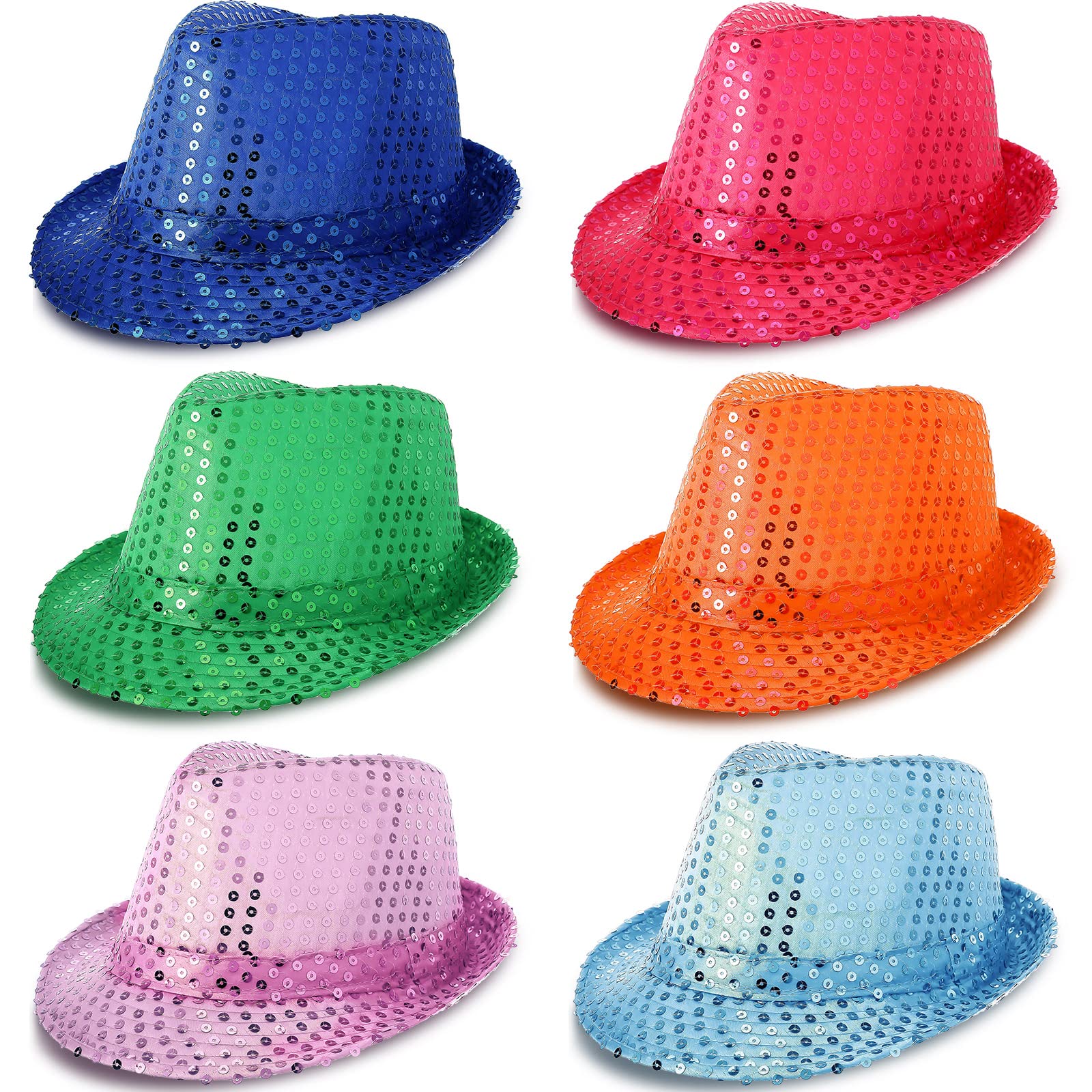 6 Pcs Western Sequin Fedora Hat Bling Dance Hats Shining Sequin Hat for Man and Women