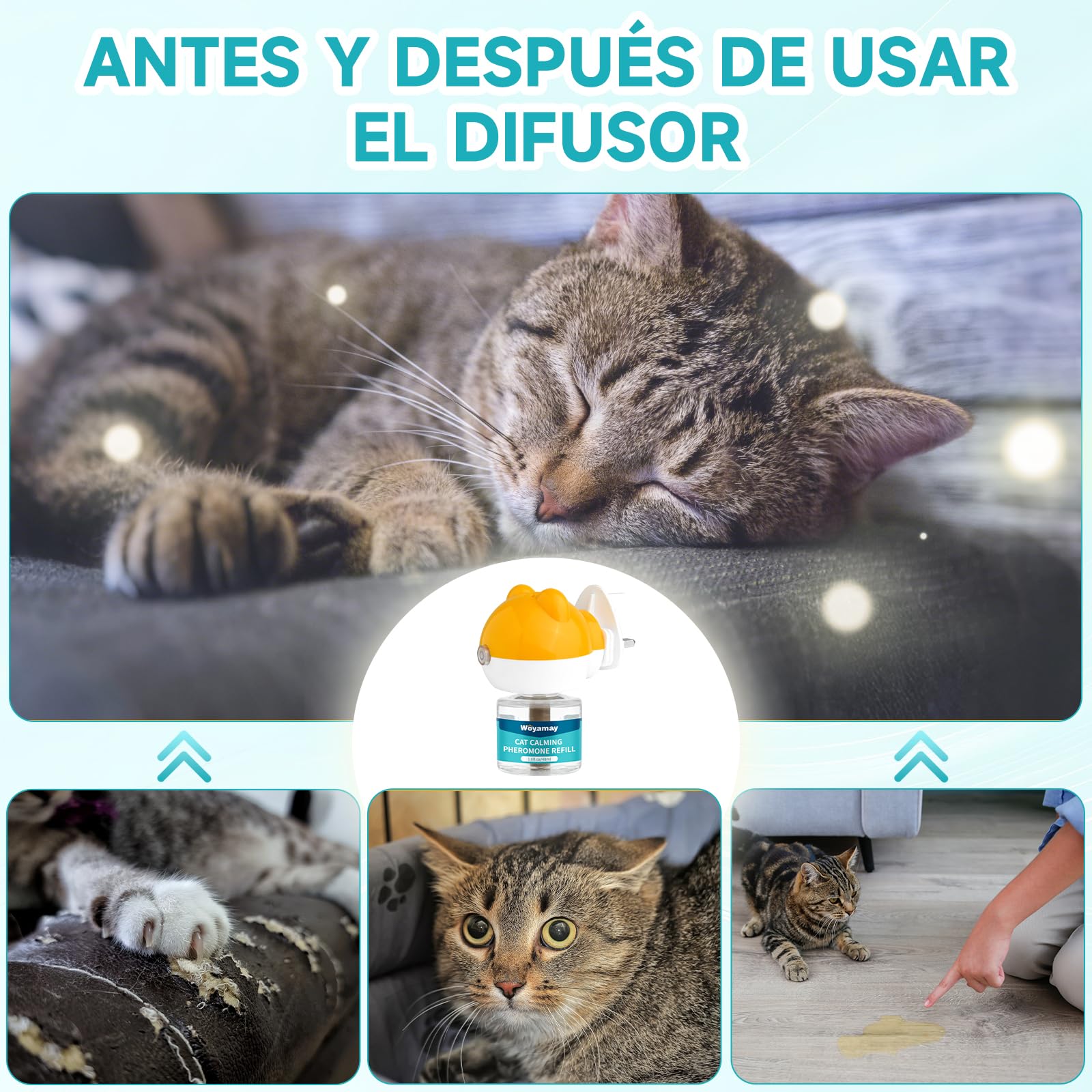 Woyamay Recambios de Difusor de Feromonas para Gatos, 6 Unidades Calmante Gatos y Tranquilizante para Gatos, Relajante para Gatos con Suministro de 6 Meses, Feromonas Gatoshasta 180 Días