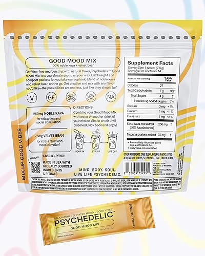 Miniatura 39 de Good Mood Mix - Ponche de frutas - Paquetes de polvo - Mezcla de bebida calmante de kava - Fácil de abrir una sola porción - Polvo de kava con sabor