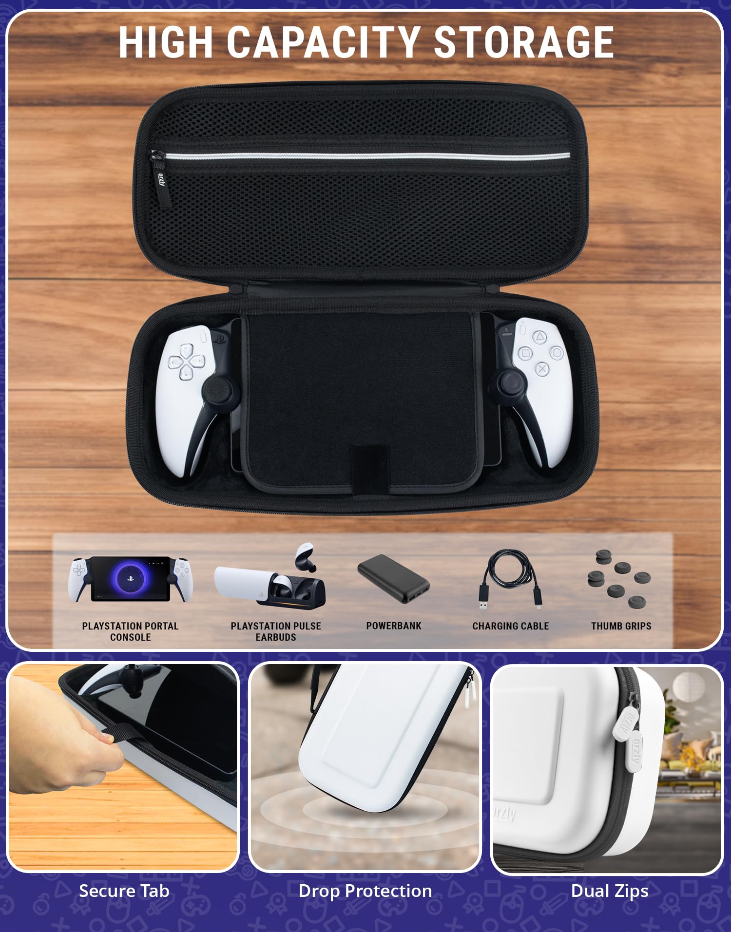 Set di accessori progettato per Playstation Portal Case e protezione dello schermo Cuffie Grip Case cavo di ricarica presa pollice e altro ancora per migliorare il gioco remoto Bianco - Confezione