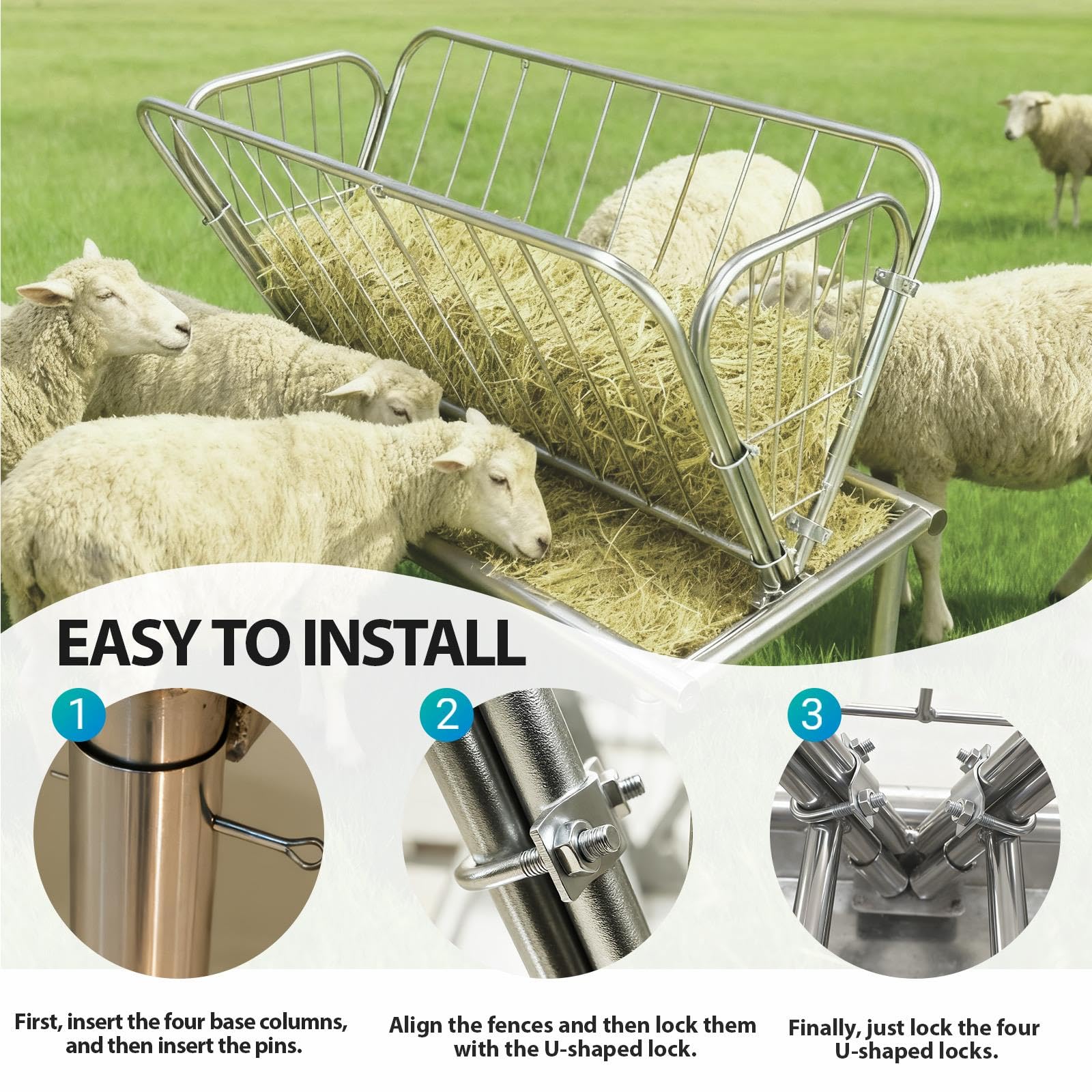 Comedero de Gran Capacidad para Ganado, comedero de heno de 1,2 m con Estructura de Acero y Bandeja de alimentación Profunda, Ideal para Alimentar Cabras, ovejas y Vacas (Acero galvanizado p