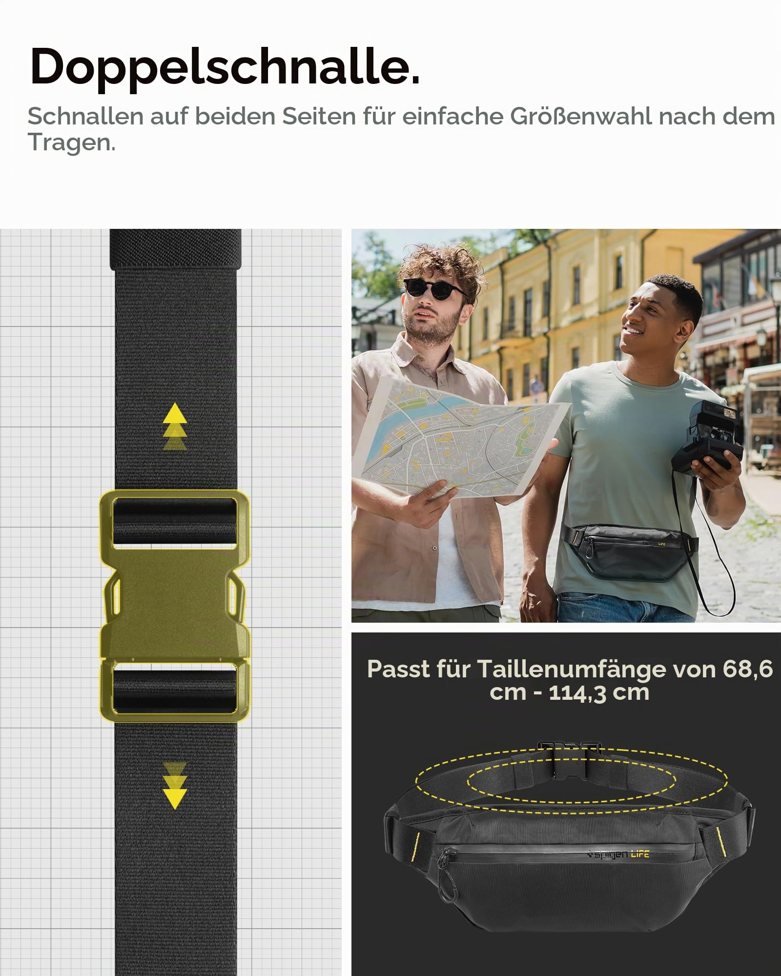 Spigen Life Klasden Bauchtasche für Damen und Herren Hüfttasche Gürteltasche für Reisen, Sport und Outdoor-Aktivitäten - Schwarz