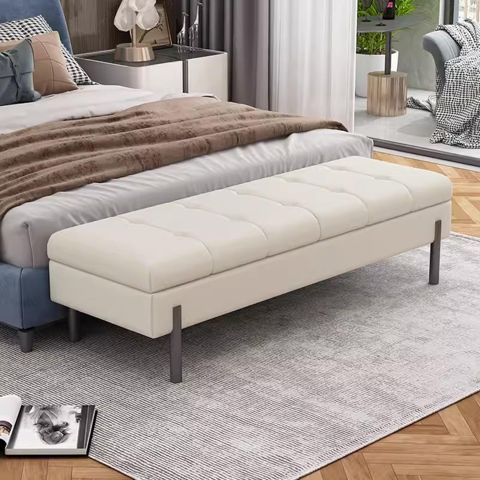 Banc à chaussures avec siège rembourré pour optimiser les petits espaces