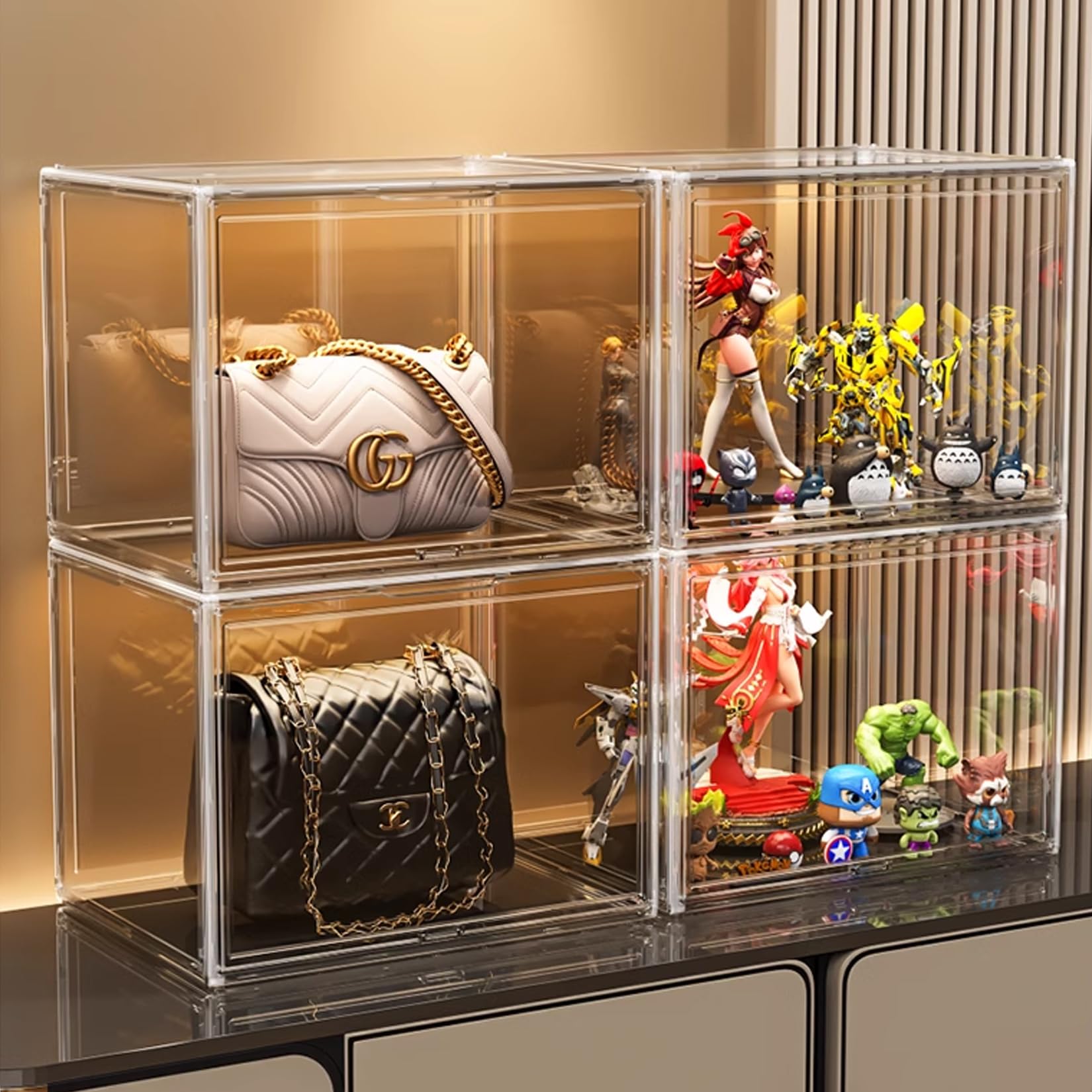 Acryl Vitrine Klarsicht Aufbewahrungsbox Countertop Würfel für Sammlerstücke, Action-Figuren, Schaukasten Für Helme ,Miniaturfiguren Staubdichter Schutz Aufbewahren & Organisieren (45x33x33cm)