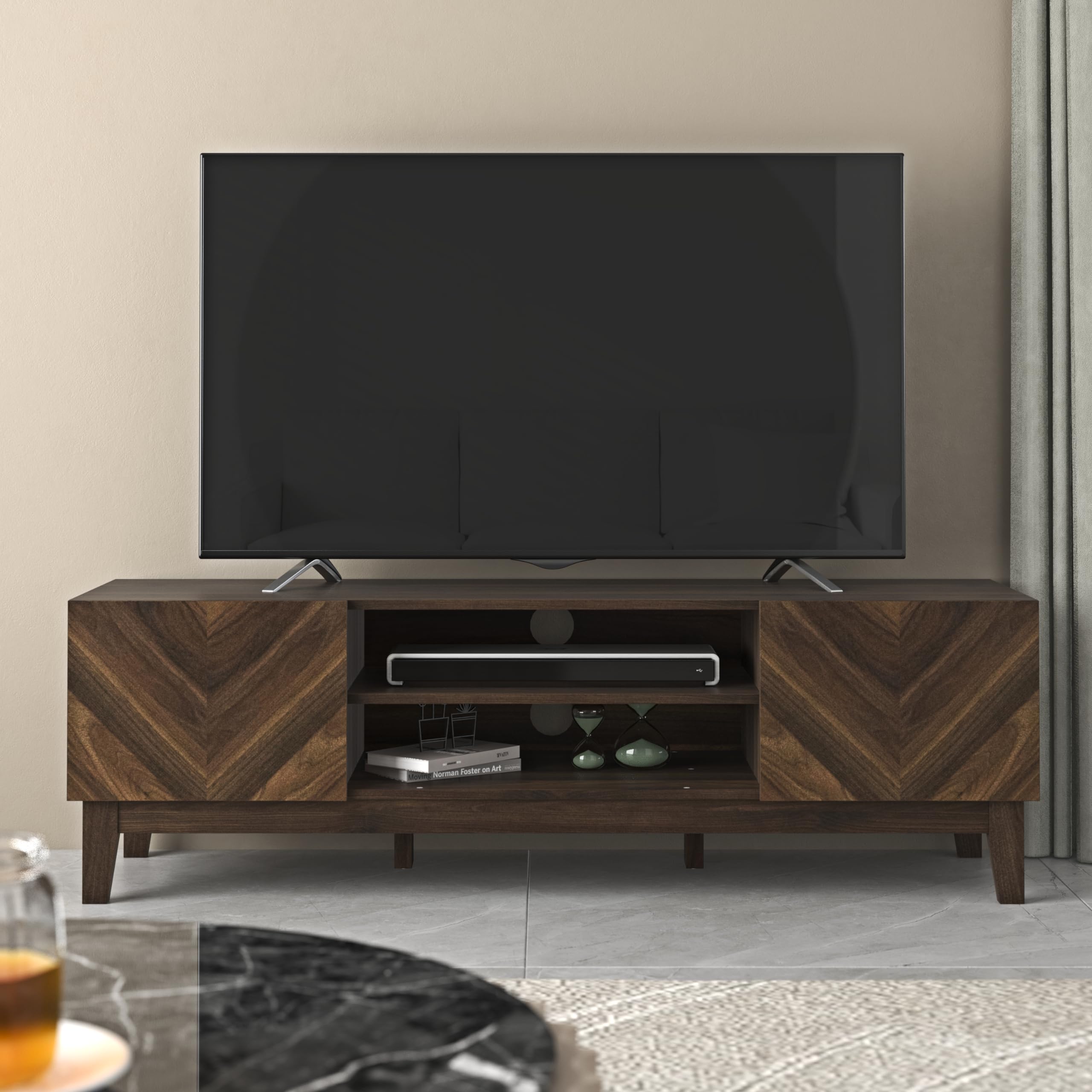 B&Q Gfw Camborne Tv Unit/Bench Royal Walnut Grain