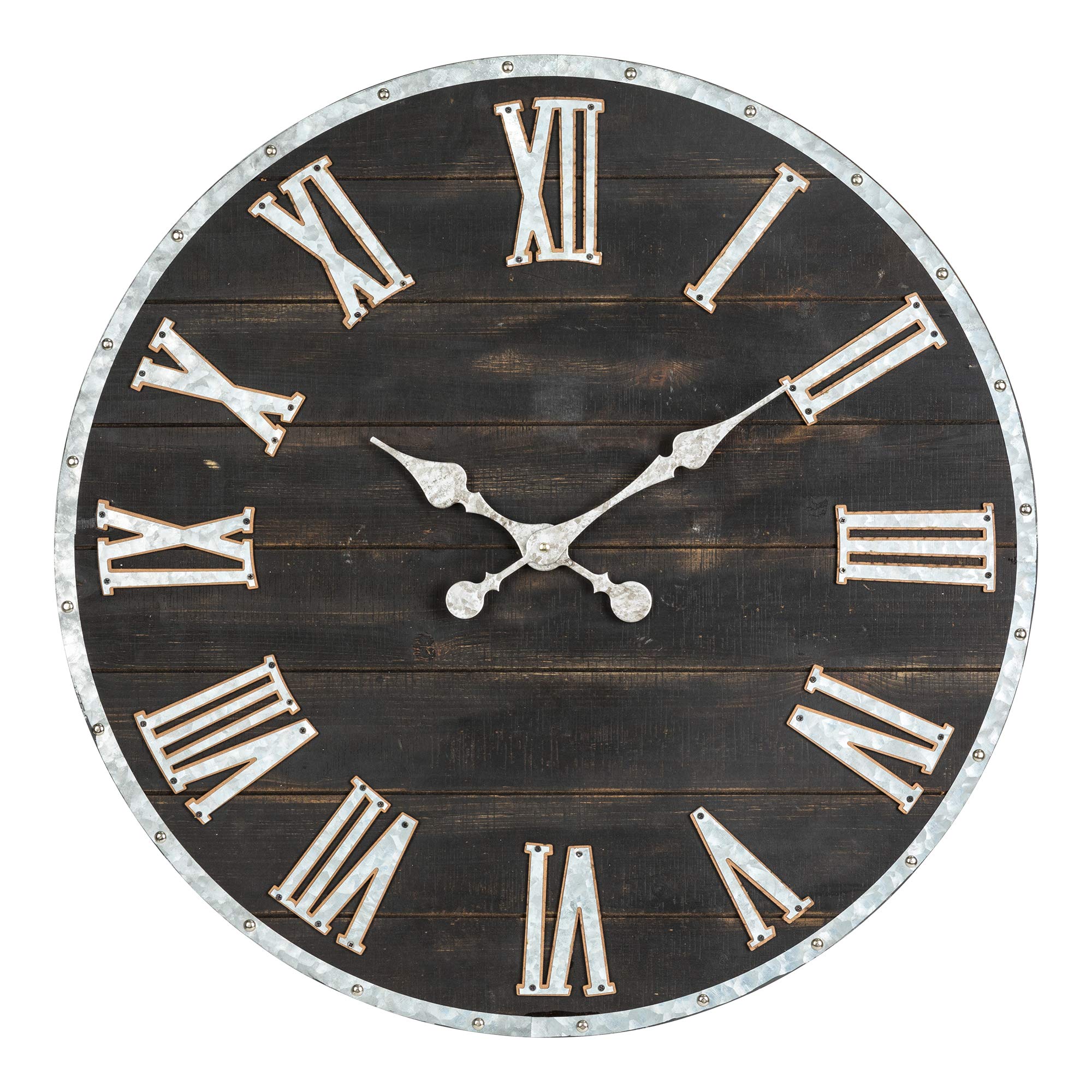 Glitzhome Oversized Farmhouse Wooden Galvanized Wall Clock, 27.5", Rustic