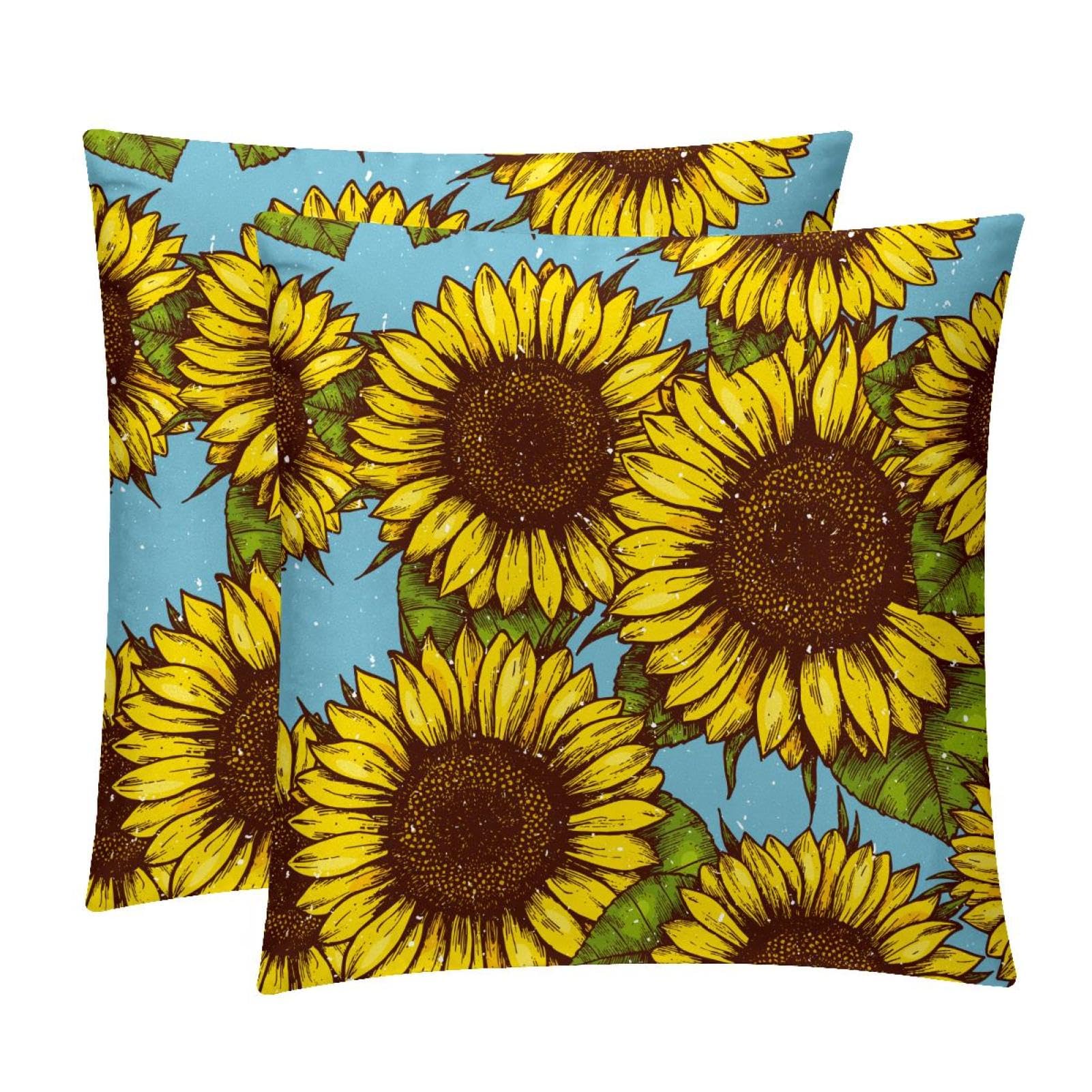 TDGKPZ Sunflowers Throw Pillow Covers 2 Pack Pillowcases Soft Cozy Pillow Cases For Couch Bed Sofa 50x50cm