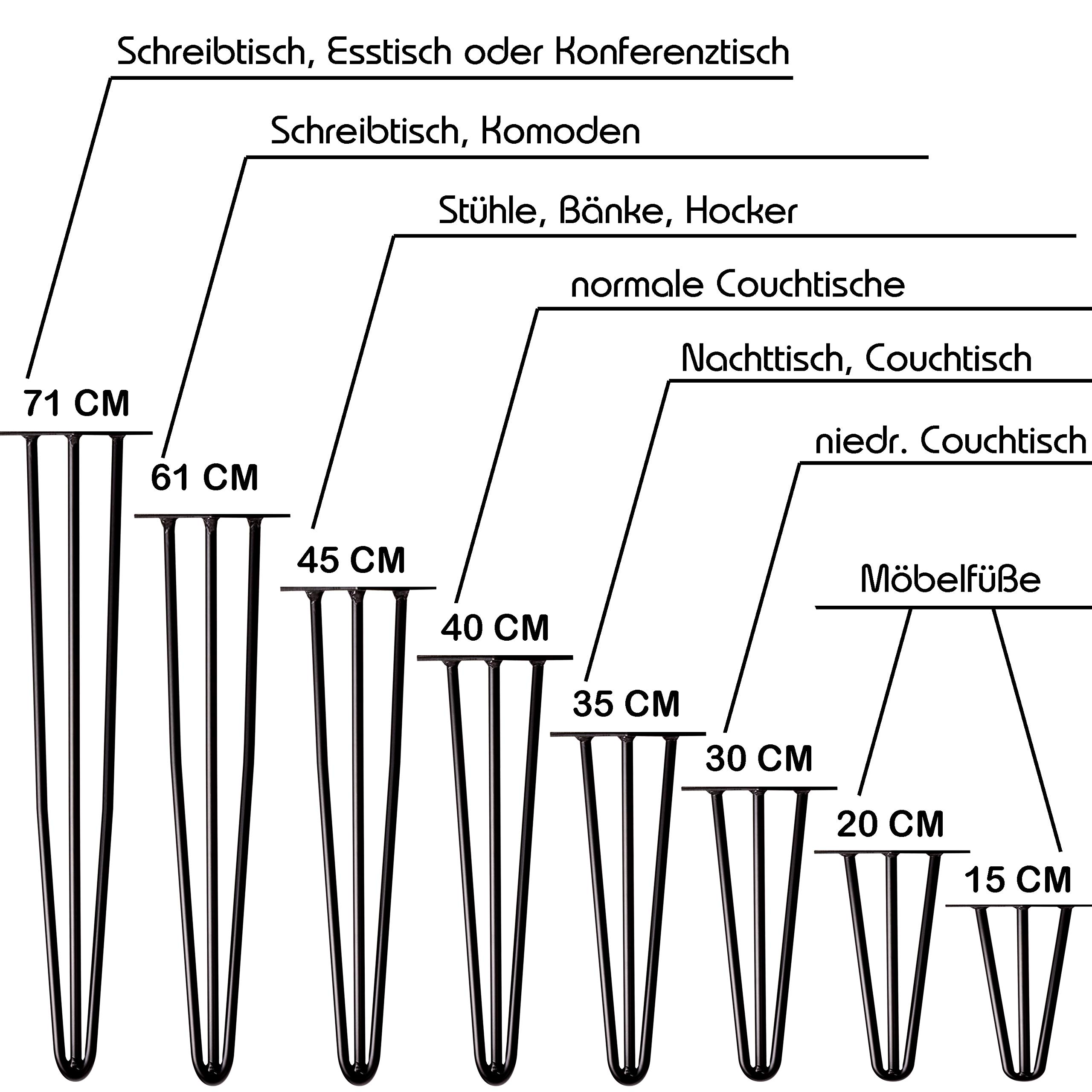 STAHLIA Haarnadel Tischbeine Möbelfuß Höhe 71cm Chrom (4er SET) 3 Streben Ø12mm Tischgestell Hairpin Leg Möbelfüße Schalldämmung inkl. Bodenschoner