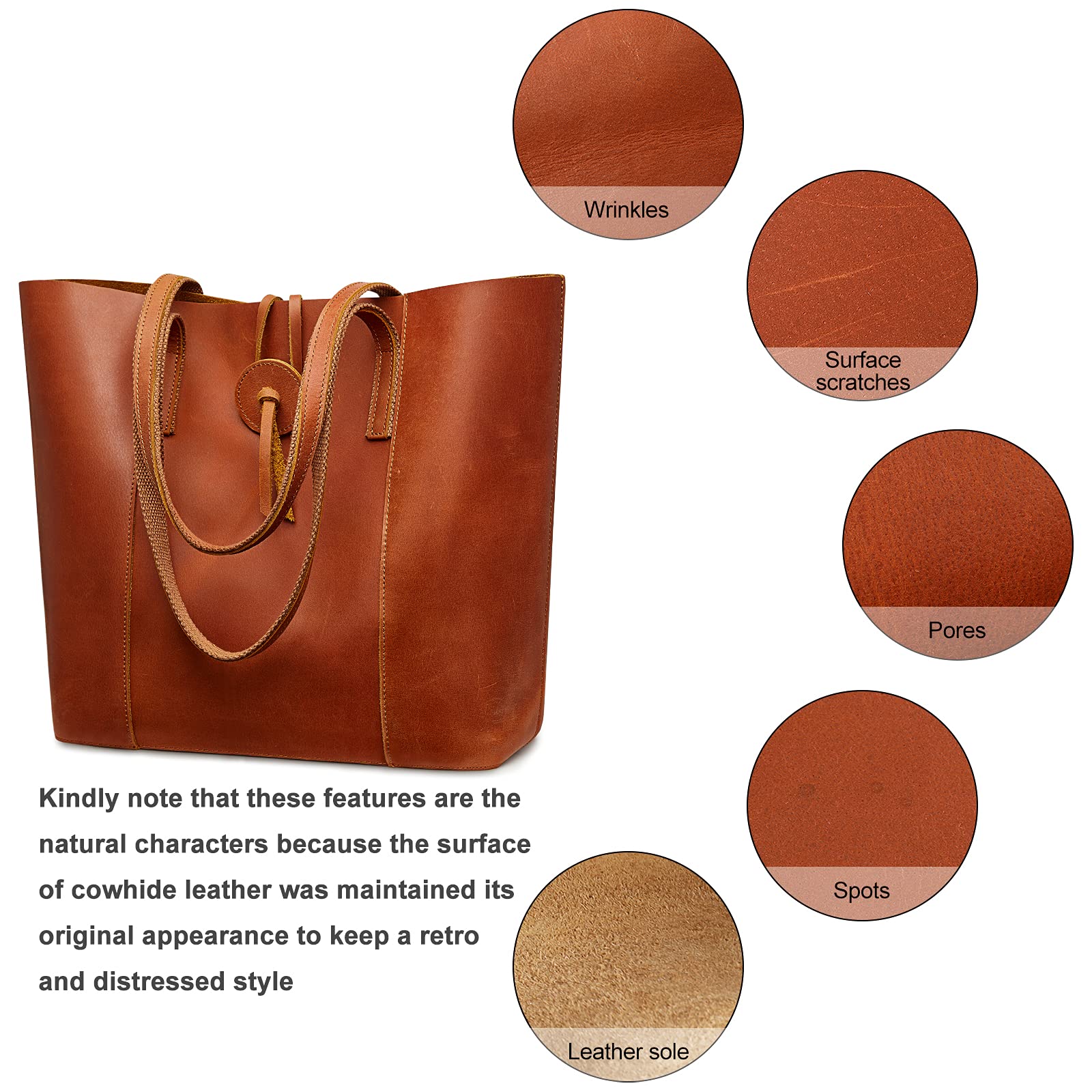 S-ZONE Vintage Genuine Leather Tote Bag for Women Large Shoulder Purse Handbag