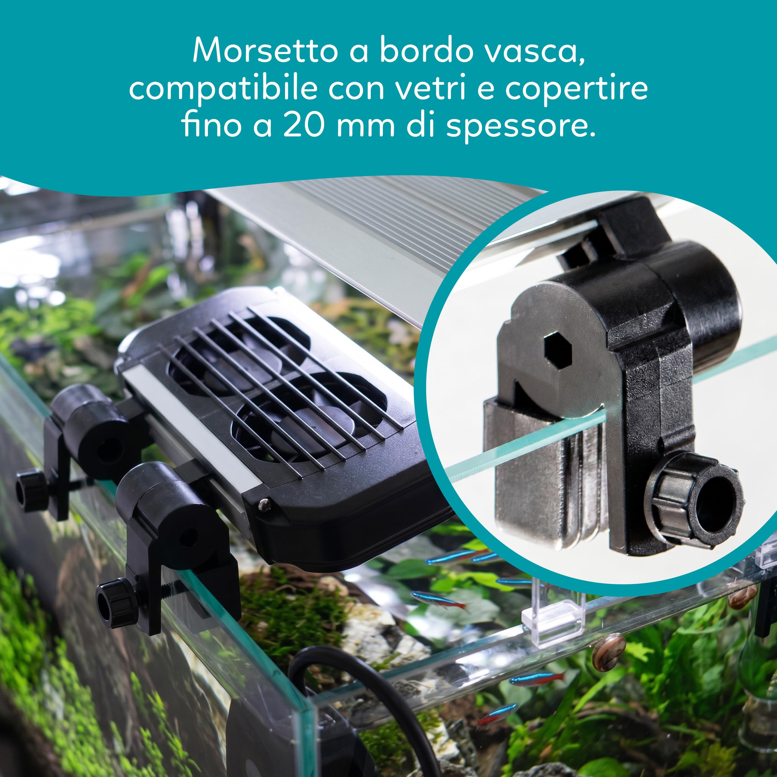 AQPET FROSTLINE Sistema Ventole di Raffreddamento per Acquari Fino a 120 Litri per Acquari d’Acqua Dolce e Marina, Incluso Controller, Ventole orientabili, 6 Elementi