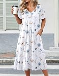Zeagoo Summer Dress for Women 2026 Casual Floral Sundress with Pockets V Neck Pleated Short Sleeve Beach Vacation Dress