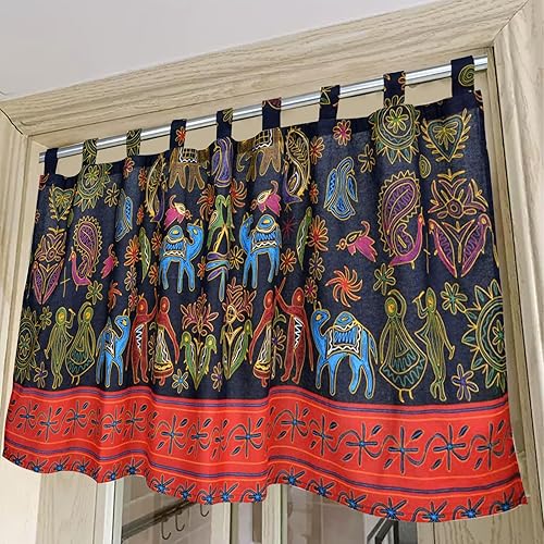 Miniatura 3 de ABREEZE Cenefas retro de lino y algodón para cocina, estilo exótico, cortinas de media ventana, 55 pulgadas de ancho por 35 pulgadas de largo,
