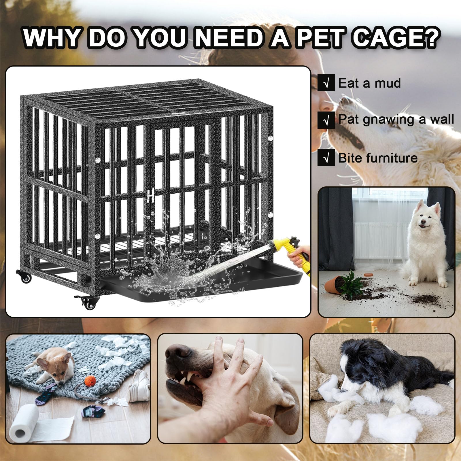 Heavy Duty Dog Crate for Small Dogs Indestructible Pet Cage Indoor