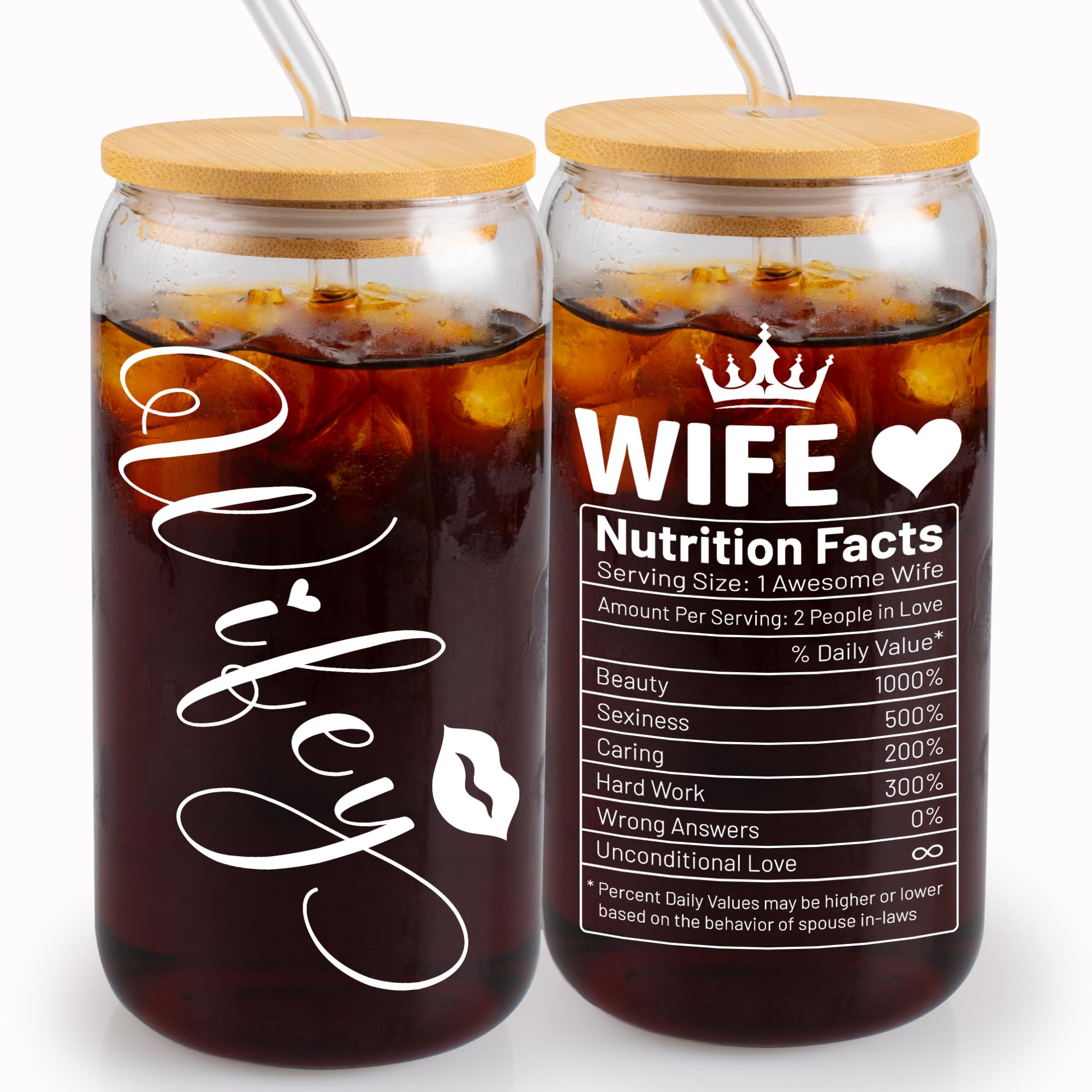 Olicard Gifts for Wife - Wife Gifts from Husband - Wedding Anniversary for Women, Valentines, Birthday Gift Ideas, Mothers Day, Christmas Gift for Her - 16 Oz Wife Can Glass