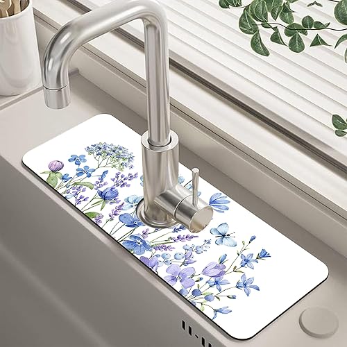 Miniatura 49 de Tapete protector contra salpicaduras para fregadero de cocina floral naranja retro de los años 70, tapete absorbente de secado rápido, tapete de