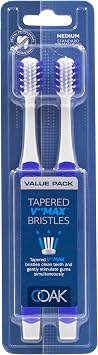 Ooak Toothbrush, Tapered V++Max Medium Bristles, 2 Pack - Blue