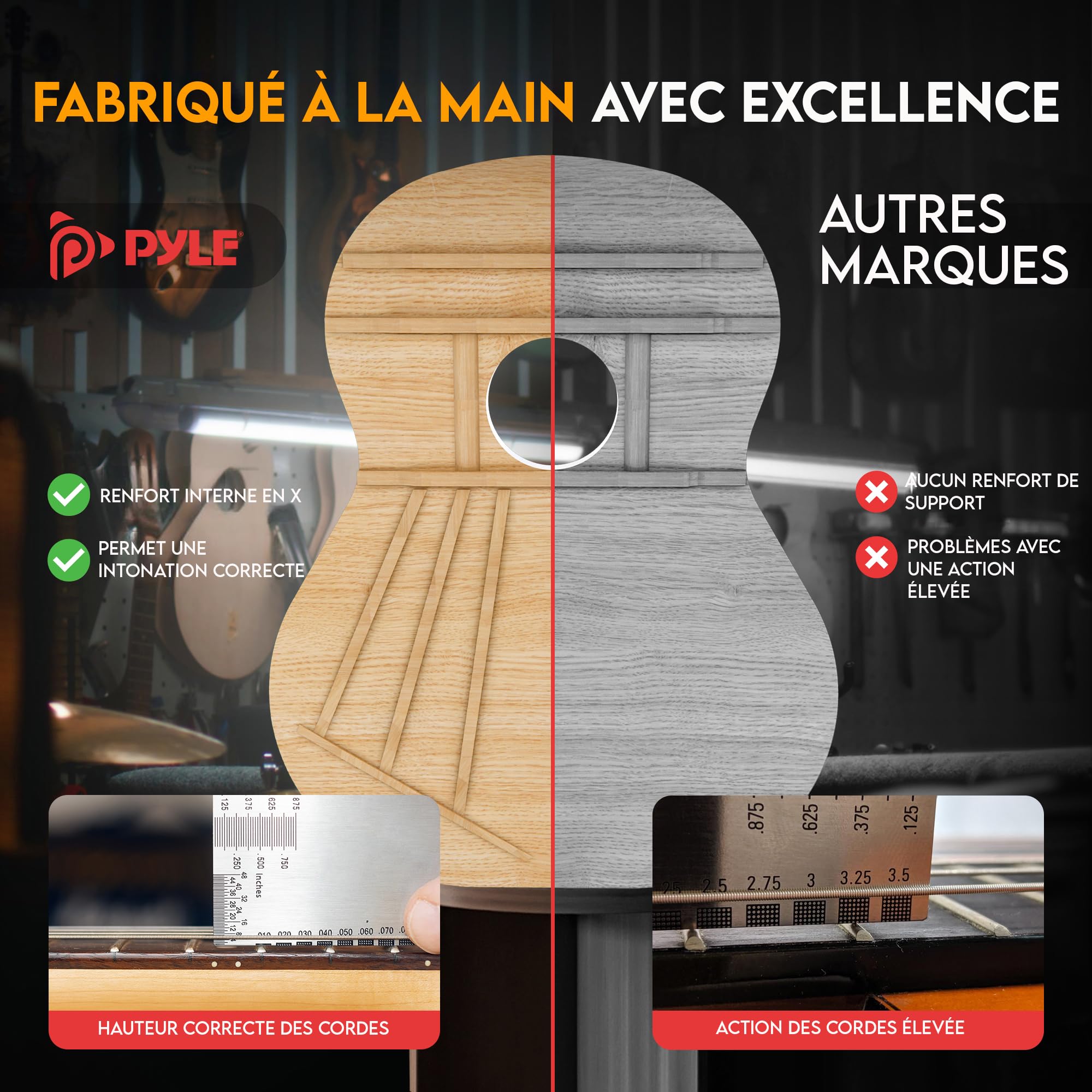 Pyle - Kit de Guitare Acoustique pour Débutant - Guitare Enfant/Adulte - Taille Junior 3/4 en Bois Massif - 91,44 cm Frêne Naturel