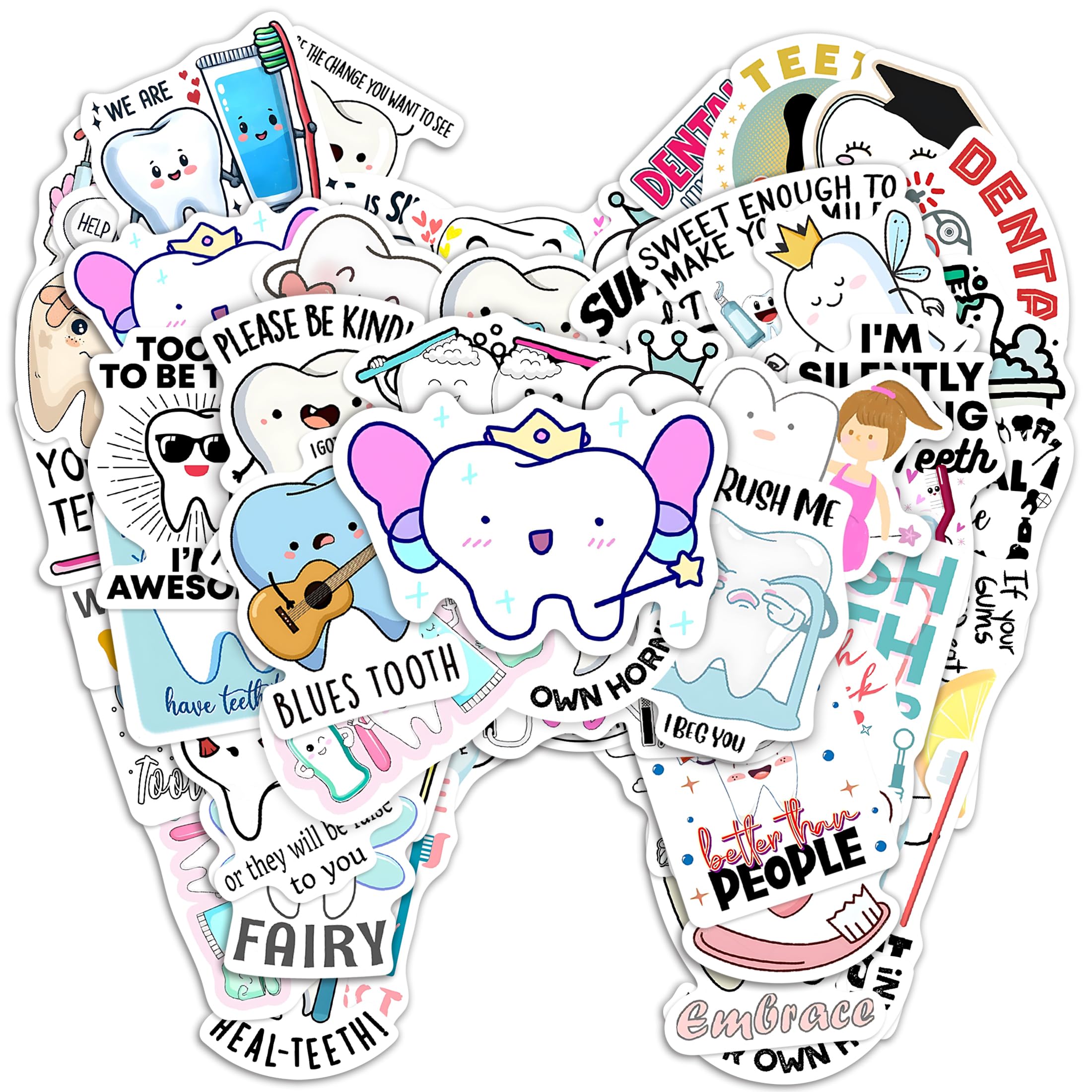 Robmoda 50 Pcs Dentist Dental Health Stickers for Kids | Vinyl Tooth Fairy Water Bottle Sticker, Waterproof Toothbrush Planner Decals, Adults Teens