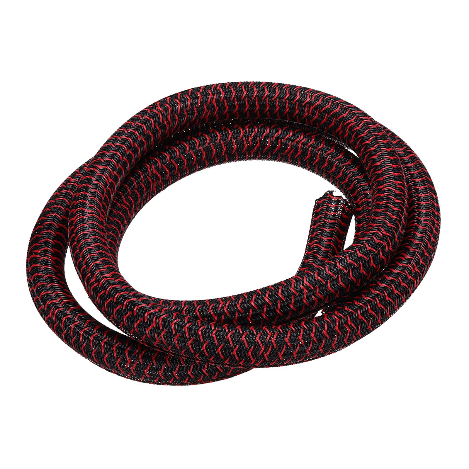 sourcing map Split Sleeve Wire Loom 1/2" 5Ft Black/Red Self Wrapping Braided Sleeve UL94-V2 Fireproof PET Sleeving for Automotive, Home Cable Management