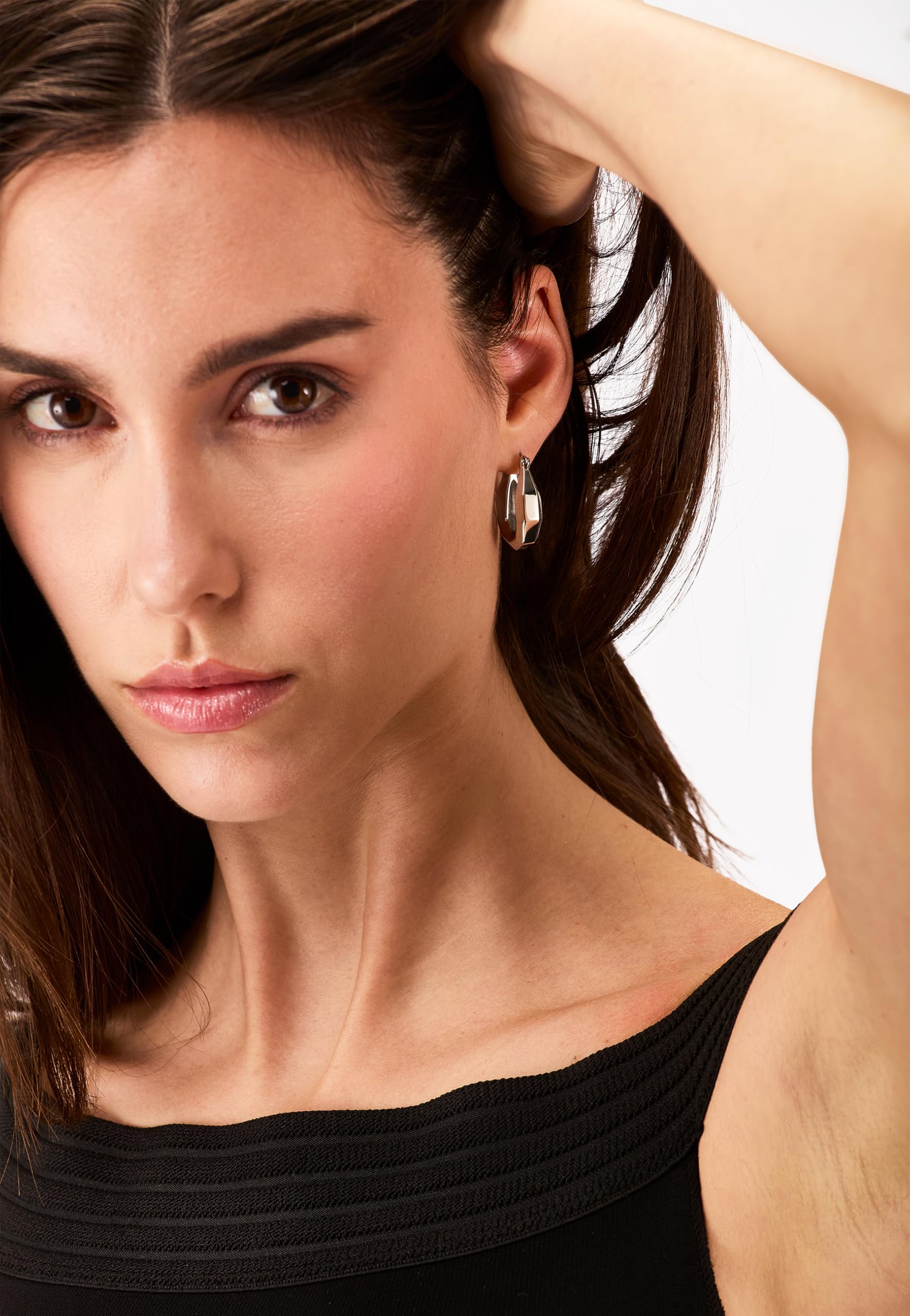 Breil, Collezione Hypnotic, Orecchini Donna in Acciaio Lucido con Forma Esagonale Sfaccettata, Pratica Chiusura, Idea Regalo Donna