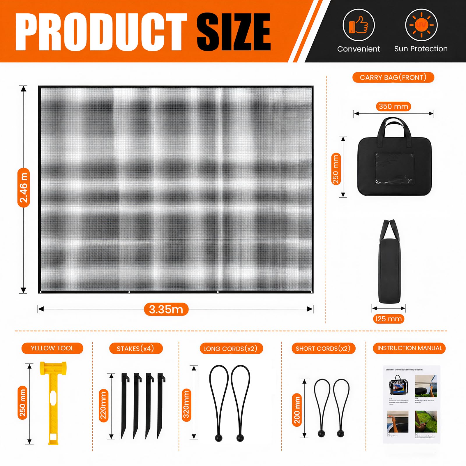 Markise Wohnwagen 246x335cm,Sichtschutz Frontseite mit Sonnensegel | Zuverlässiger UV- und Regenschutz, Auto Markise Einfache Montage mit Befestigungsset, Passend für Wohnmobile und Anhänger