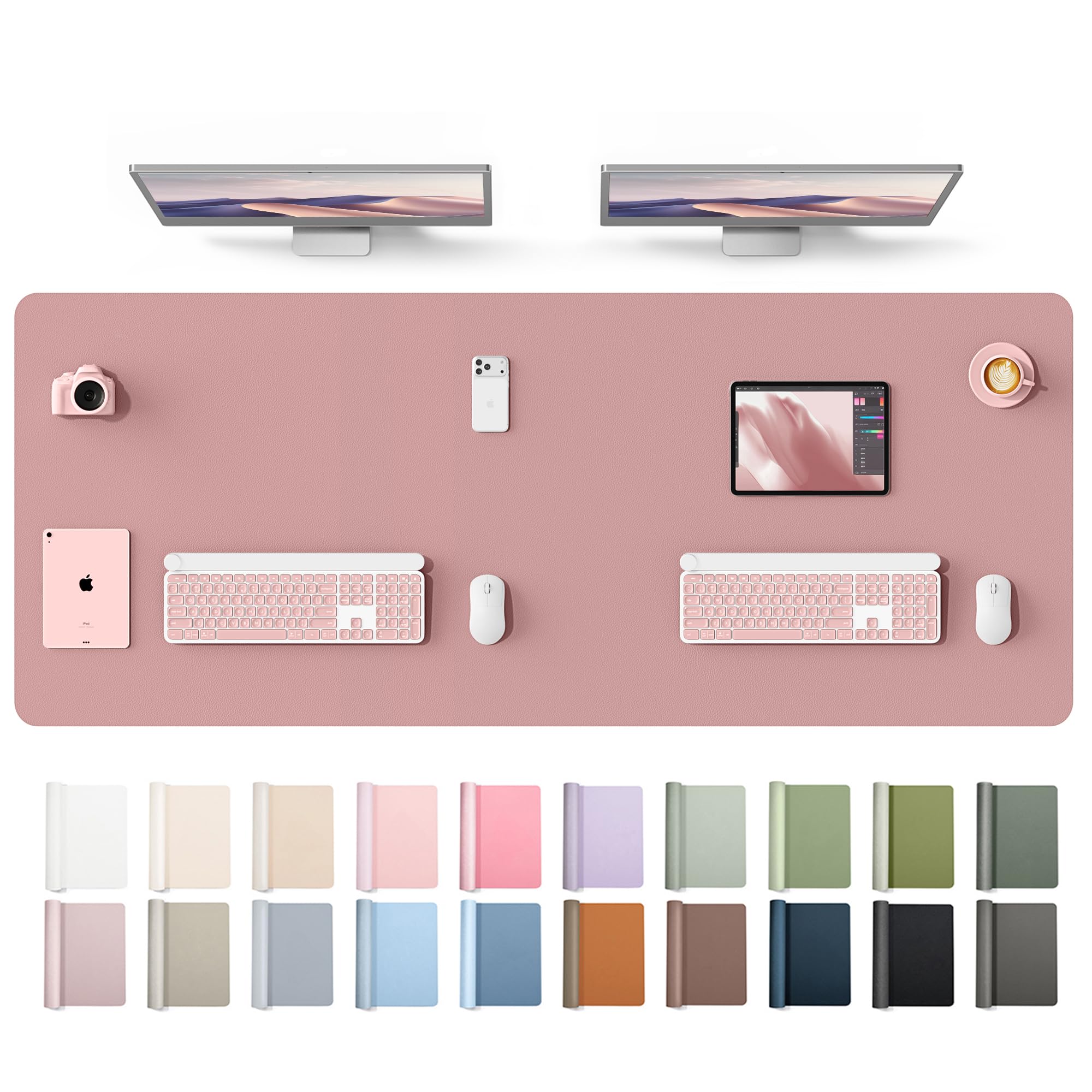 YSAGi Leather Desk Protector, Office Mat, Large Mouse Mat, Non-Slip PU Leather Blotter, Laptop Desk Mat, Waterproof Writing Pad for Office and Home(Pale Mauve, 63" x 24")