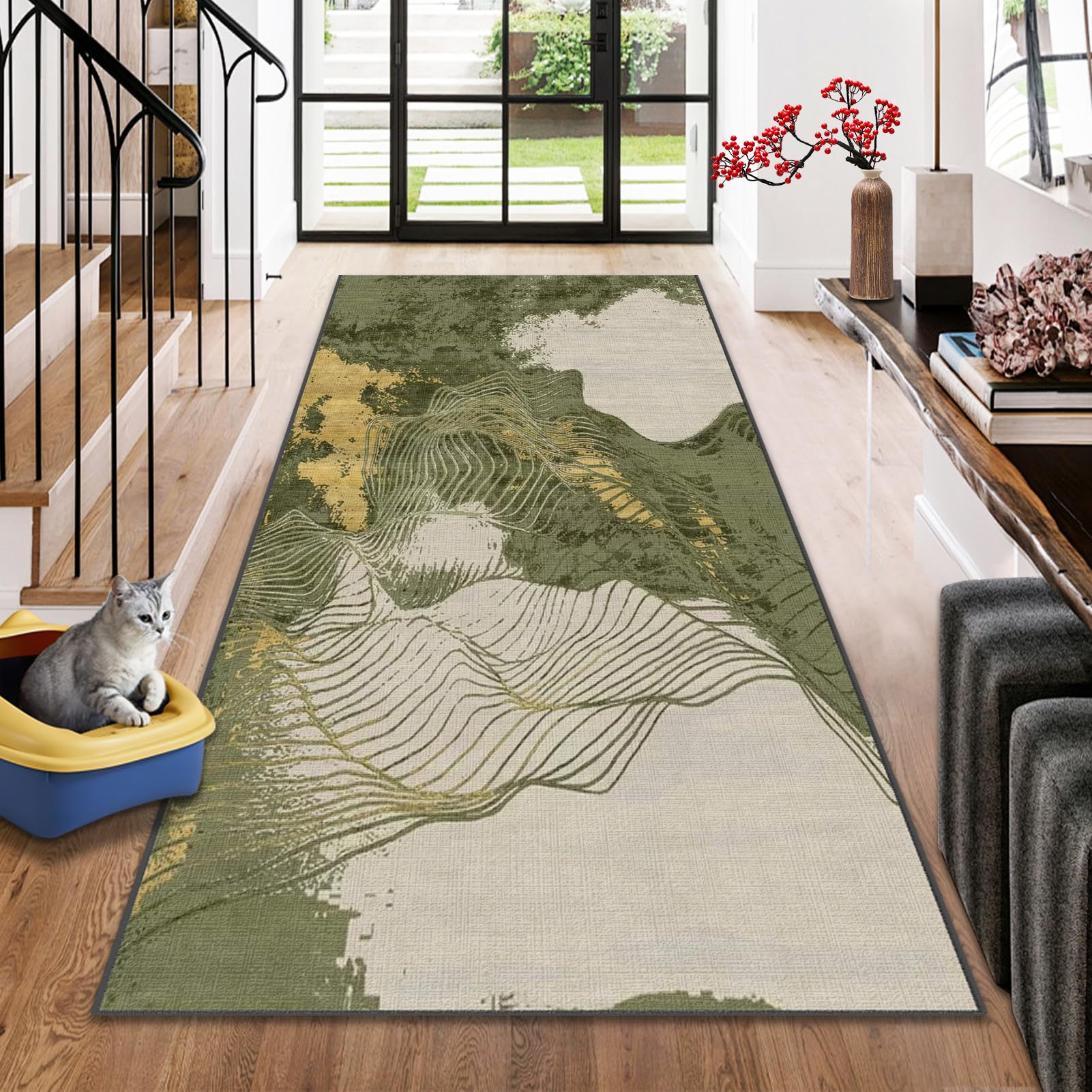 Extra Long Runner Rugs for Hallway Non Slip Carpet Absorbent Runner Rug Carpet Runners for Kitchen Hallway Runner Kitchen Rug Entrance Large Stair Runner Rug Machine Washable Door Mat 90 x 450 cm