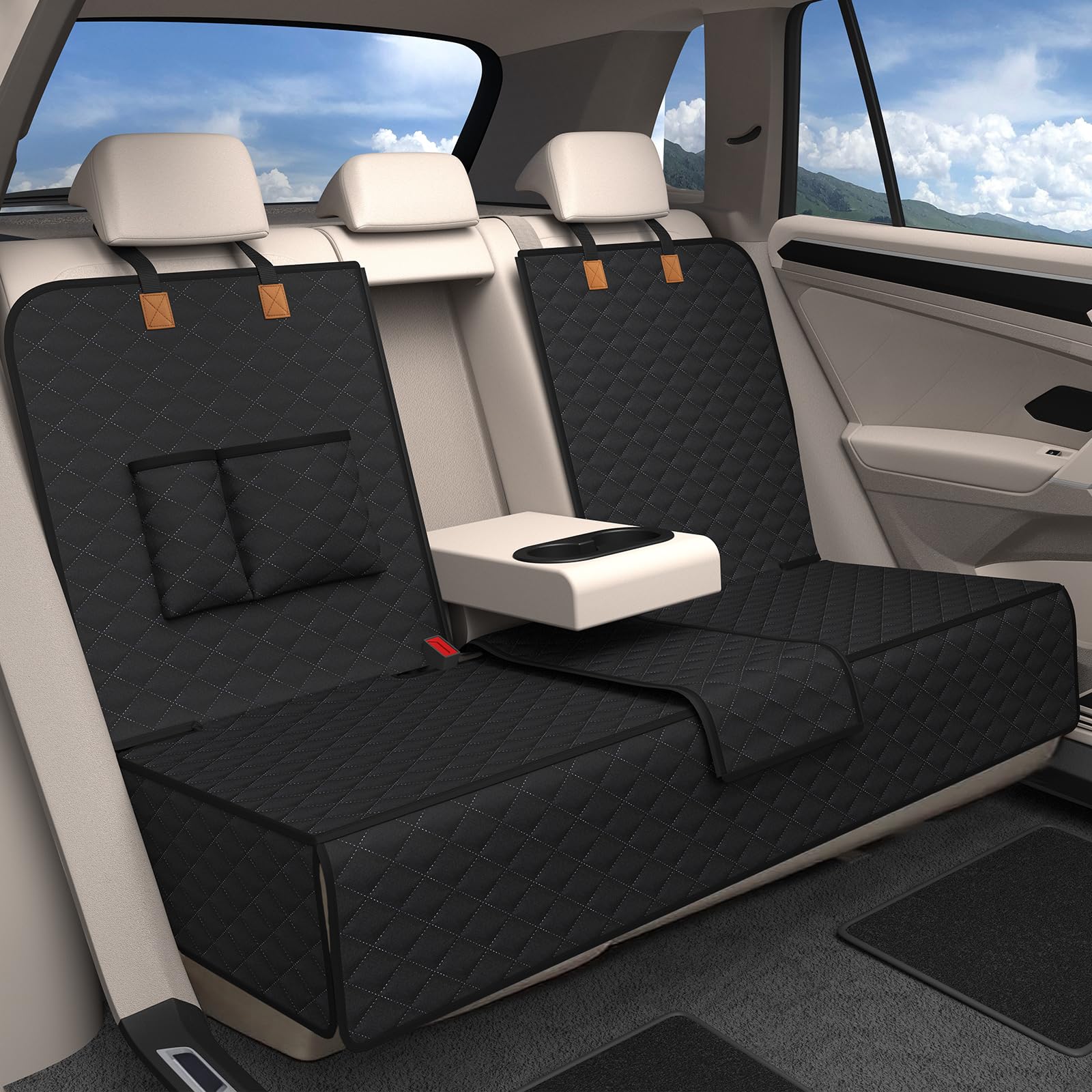 Coprisedile Auto per Aani Sedile Posteriore Dell'Auto, Antiscivolo, Impermeabile, 136 x 45 cm, Antigraffio, con Isofix, Compatibile con La Maggior Parte Delle Auto, SUV e Camion (Nero)