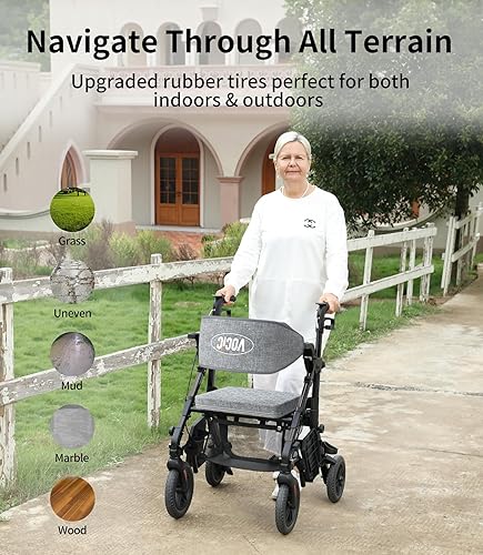 Miniatura 4 de VOCIC Combo de andadores para silla de ruedas, 2 en 1 para personas mayores con asiento, combo de silla de transporte con asiento acolchado, bolsa,