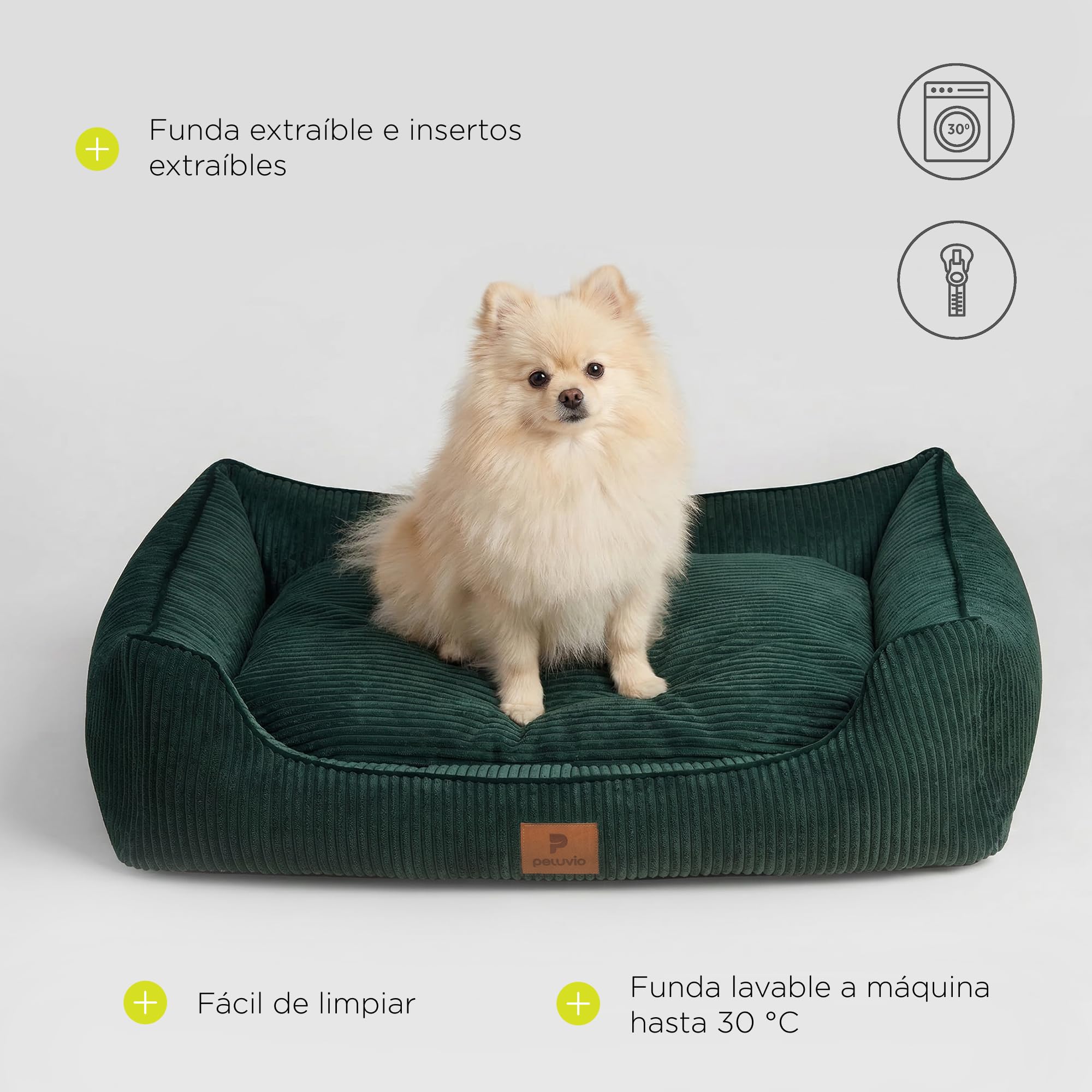 Hirado Cama para Perros con Bordes Elevados, Antideslizante y Acolchada, con Funda Extraíble Lavable a 30°C, Tipo Nido Sofá para Interior, Tejido de Pana, con Respaldo, Varios Tamaños