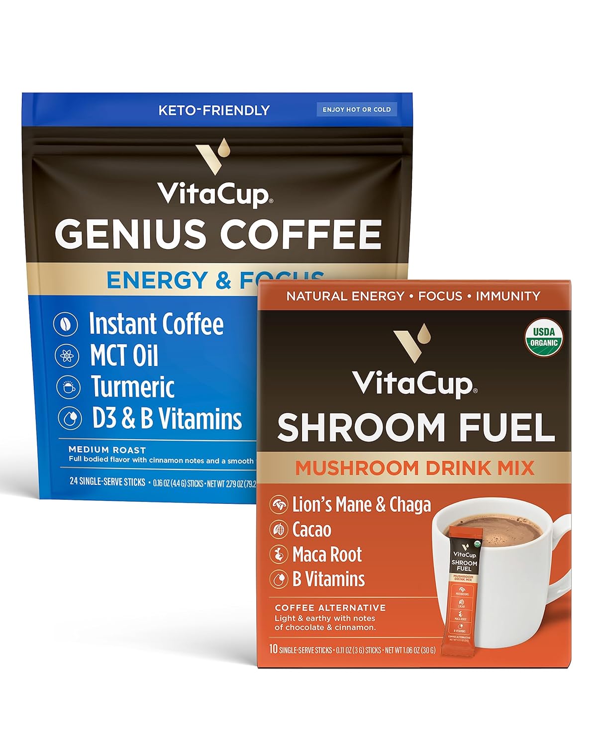 VitaCup Instant Genius Coffee 24Ct & Shroom Fuel 10Ct
