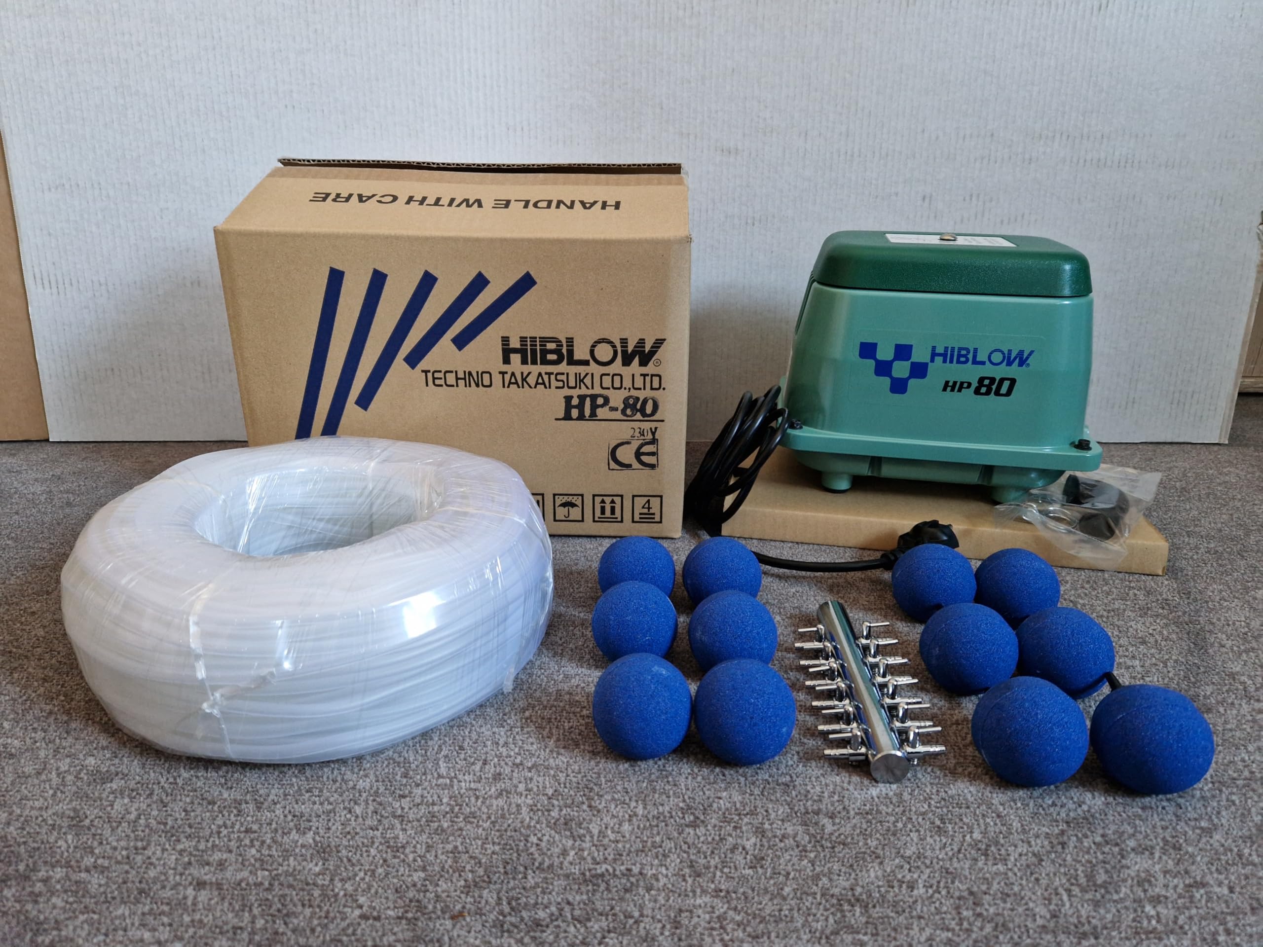 HiBlow HP-80 Kit complet avec répartiteur, tuyau et pierres d'air 80 l/min 71 W
