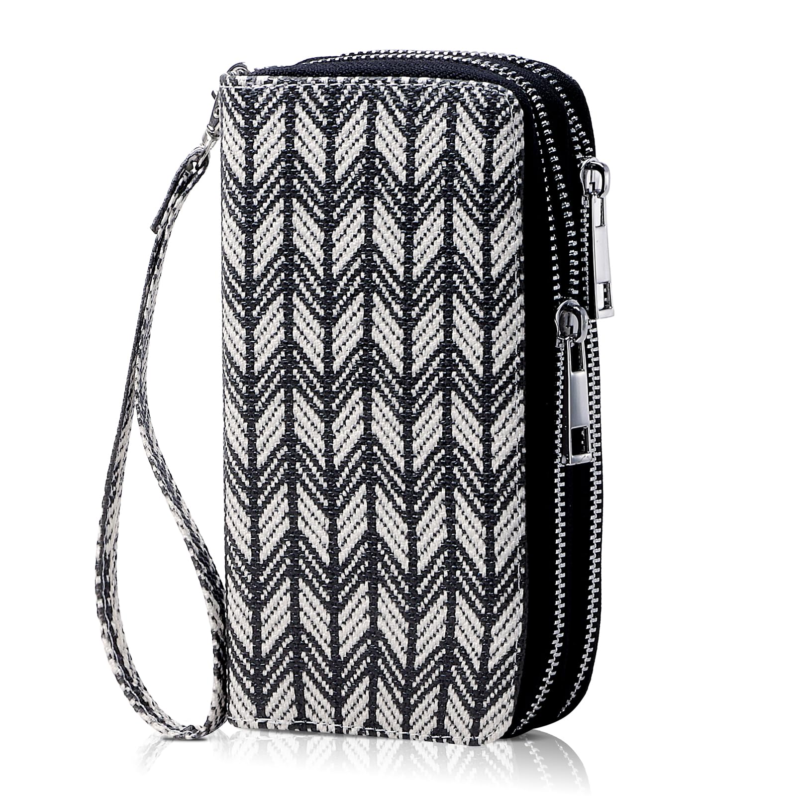 Double Zipper Wallet for Woman Clutch Purse with Cell Phone Holder for Smartphone/Card/Coin/Cash