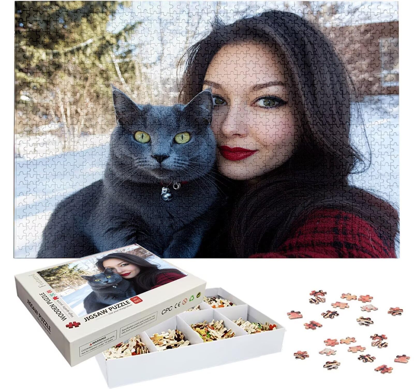 Puzzle Personalizado con Foto, Personalizada Rompecabezas Personalizado Diseña tu Logo Foto o Texto, Personalizado Navidad Halloween San Valentín Parejas Niños Familia Amigos h-3333