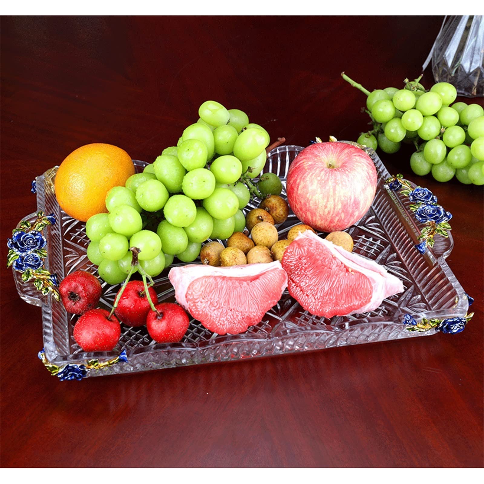 Bandeja Platos de Cristal Bandeja Servicio Rectangular con Asa Decorativa Baño Bandejas para Servir Comida(B)