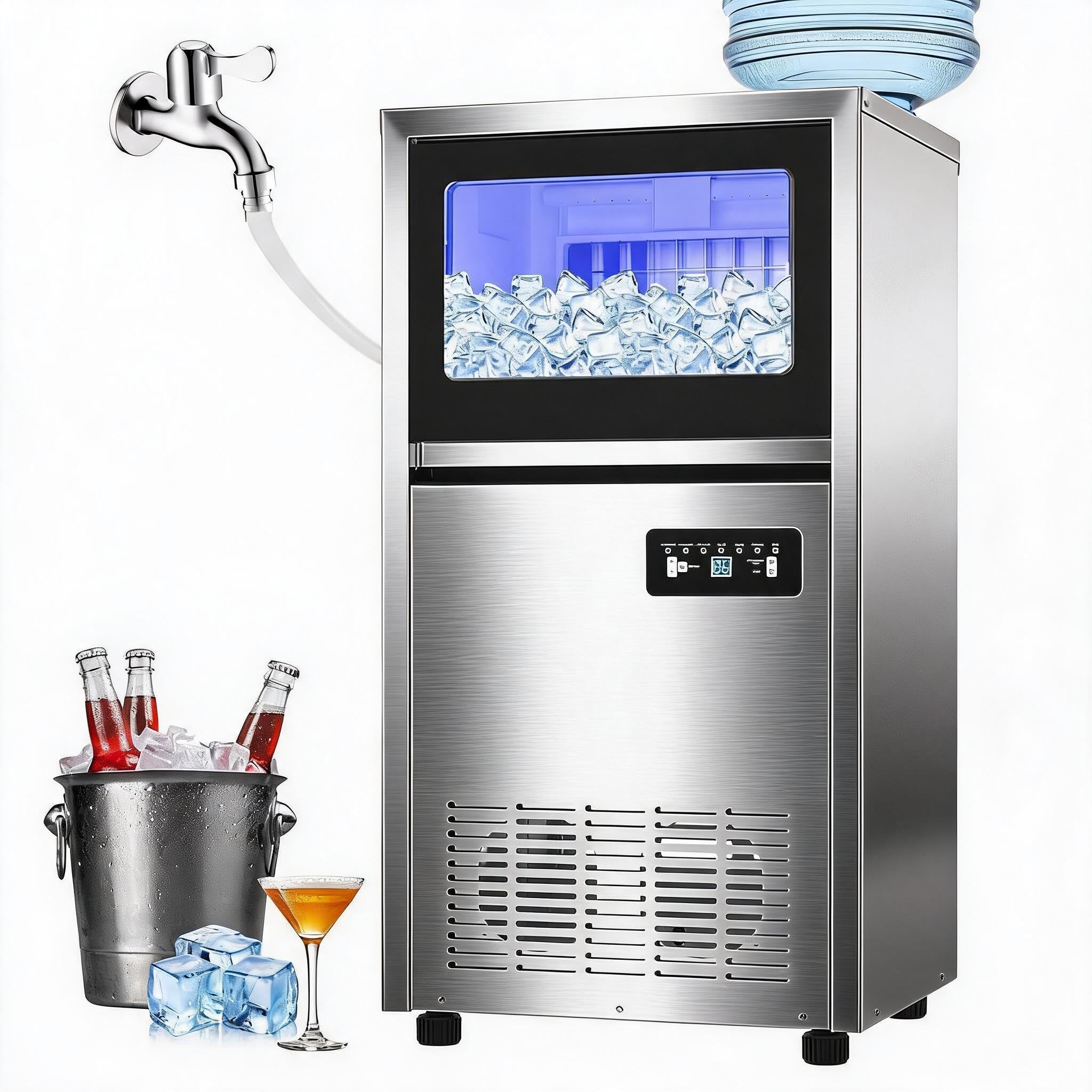 Photo 1 of Commercial Ice Maker Machine 120lbs/24h, 36lbs Storage Capacity,Dual Water Inlet Mode,Built-in/Freestanding/Under Counter Ice Maker with Self-Cleaning, ETL Certified for Home Bar Restaurant