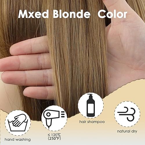 Miniatura 5 de XIUFAXIRUSI XIUFAXIRUSI - Pelucas cortas rubias con corte Bob para mujeres blancas, con flequillo lindo, peluca sintética de longitud hasta la