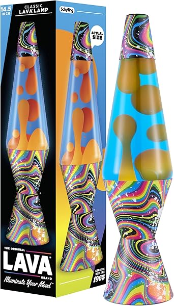 Lava The Original Lamp - 14.5" Splattered Distortion – Classic Liquid Motion Lamp - Orange Wax and Blue Liquid - Item #2427 (Amazon Exclusive)