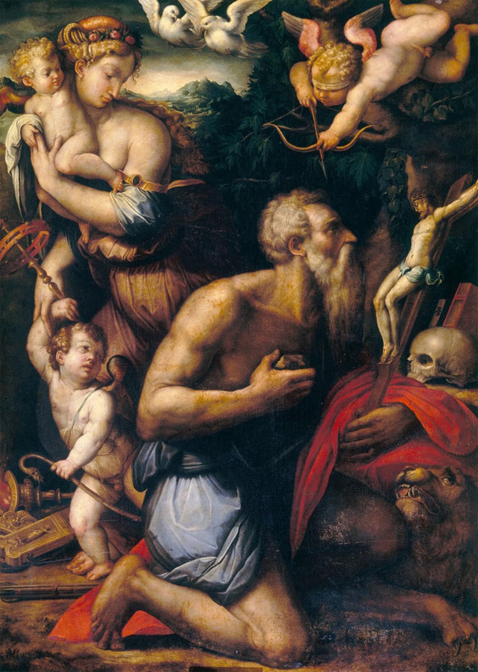 HRJUBWREE Classic Canvas Picture Art Canvas Print Modern Oil Painting Temptation of St by Giorgio Vasari Artwork on Wall for Office Decor 60x90cm