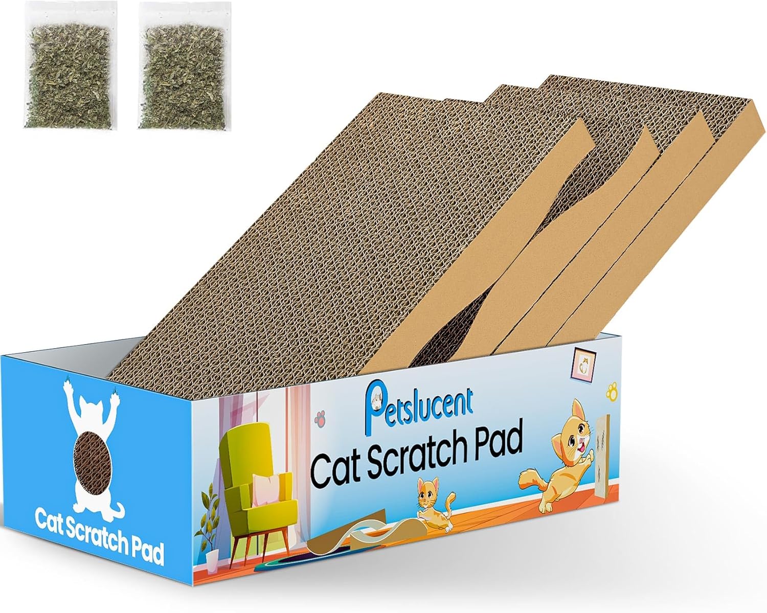 Petslucent Cat Scratching Board 4PCS Cat Scratcher with Box, Large