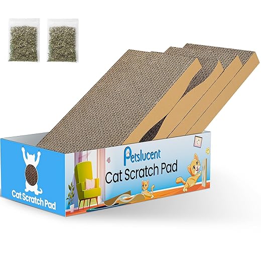 Petslucent Cat Scratching Board - 4PCS Cat Scratcher with Box, Large Size Cat Scratching Pad Easy for Cats to Scratch, Corrugated Cardboard Cat Scratchers Lounge for Indoor Kitty to Rest and Play