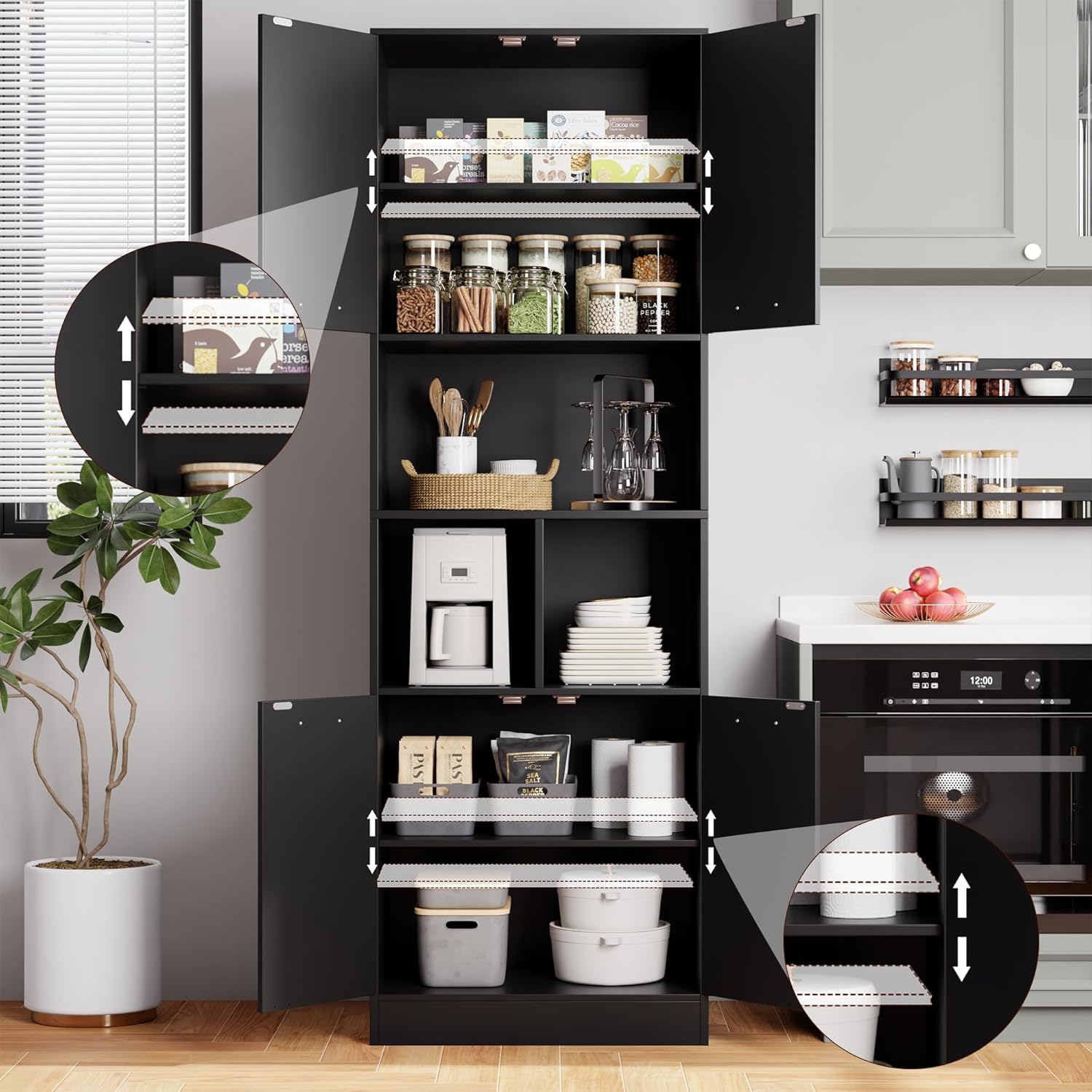 Diagram illustrating adjustable shelves within the cabinet