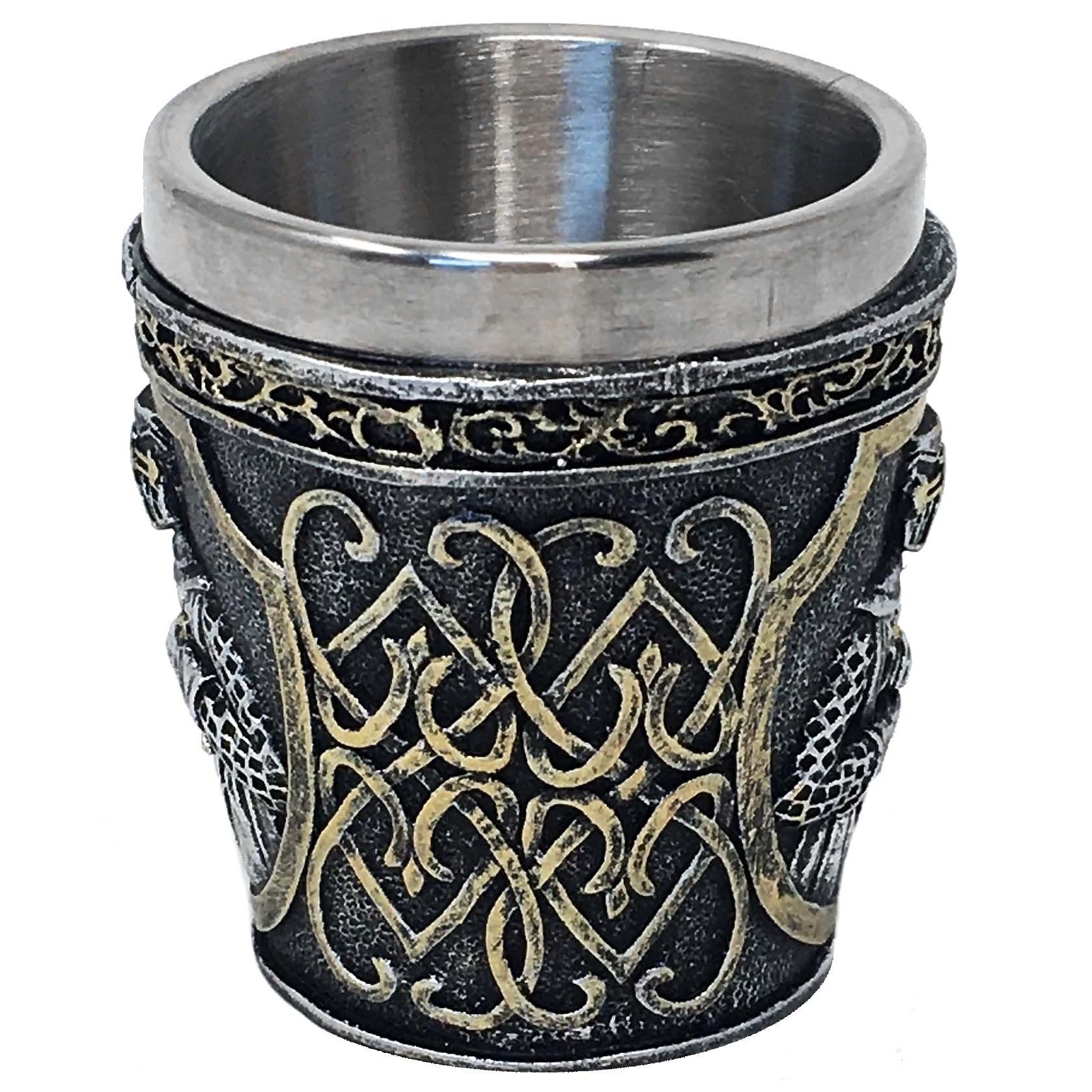 Lot de 4 verres à shot « Croisés » argentés – Verres à liqueur Motif chevalier médiéval