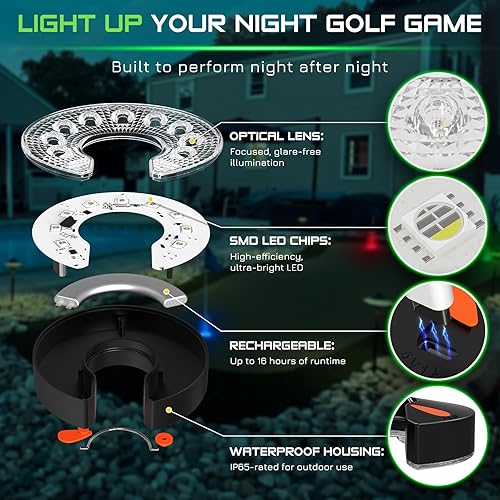 Miniatura 2 de KINGTOP Luz de hoyo de golf LED recargable - Impermeable, lente de iluminación enfocada, control remoto, perfecta para práctica nocturna de golf en