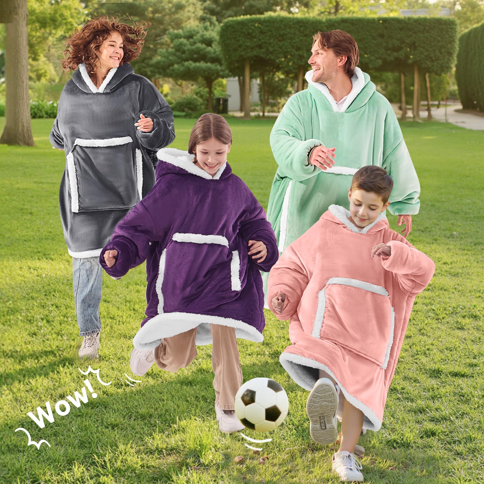 JOYWOO Pink Kids Wearable Blanket Hoodie,Oversized Cat lovers Hoodie Blanket for kids & Teens,Birthday Gifts for Girl Boys,Warm Cozy Fuzzy Sherpa Fleece Blankets with Giant Pocket Gifts,Mellow Rose