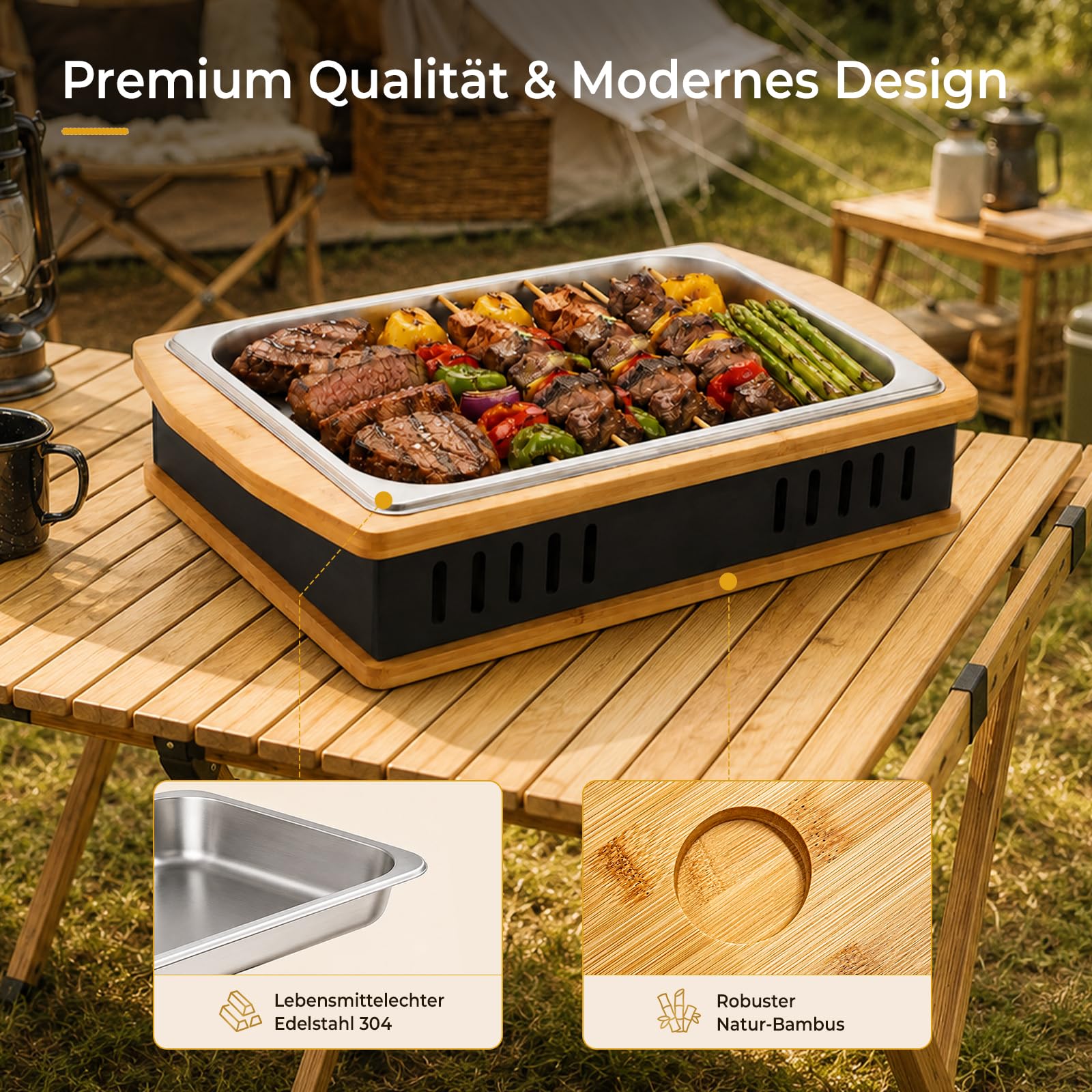 Speisenwärmer mit Teelicht – BBQ-Board für Grillpartys